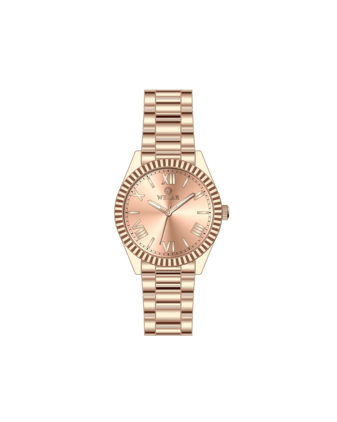 WEL3307-6 Rose Kadran ve Rose Gold Kaplama Kordon Çelik Kadın Kol Saati