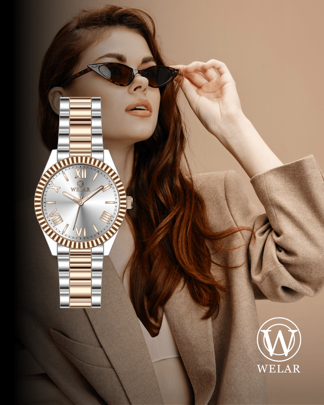 WEL3307-7 Rose ve Gümüş kordon Çelik Kadın Kol Saati