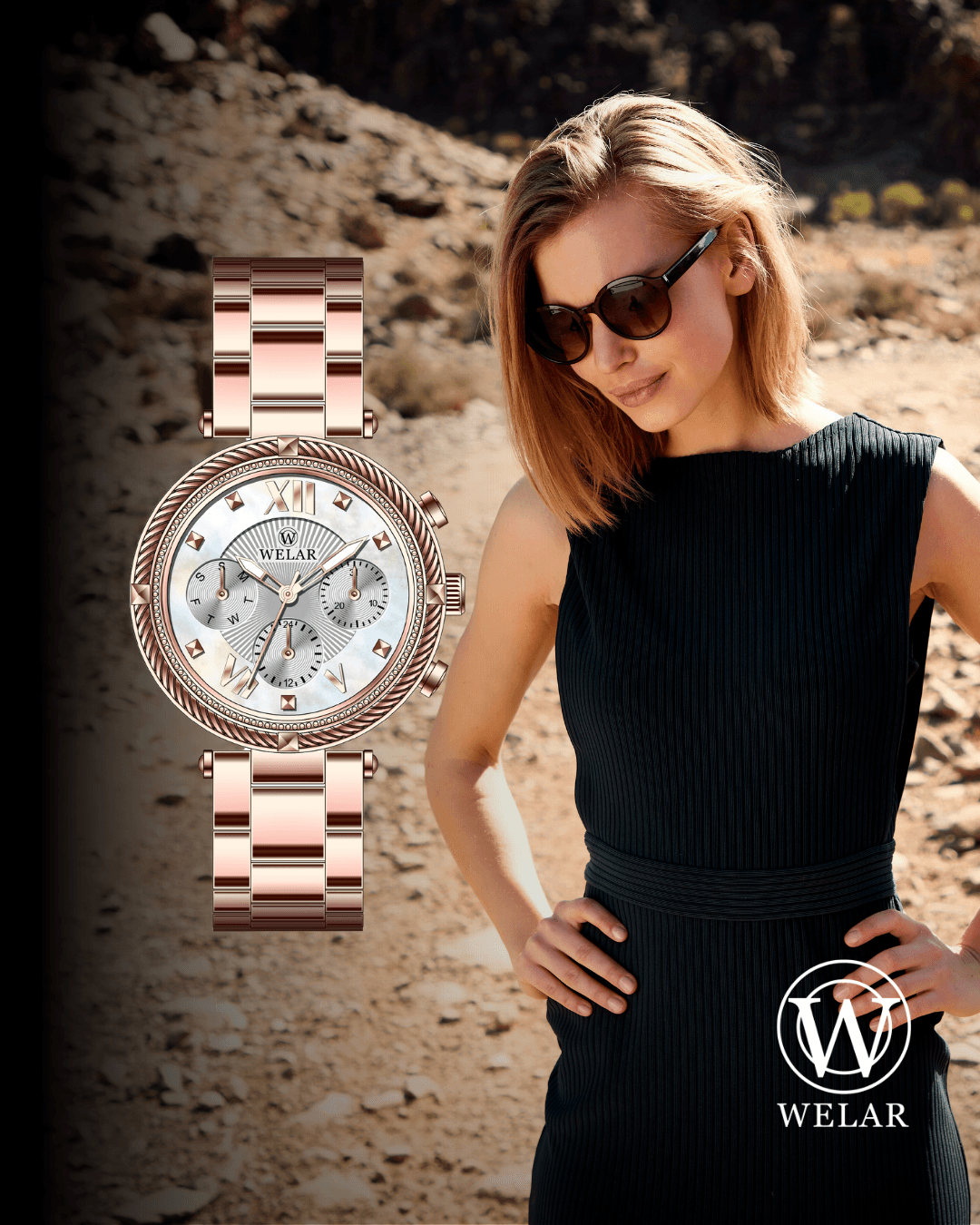 WEL2383-4 Beyaz Kadran Rose Gold Kasa ve Kordon Çelik Kadın Kol Saati