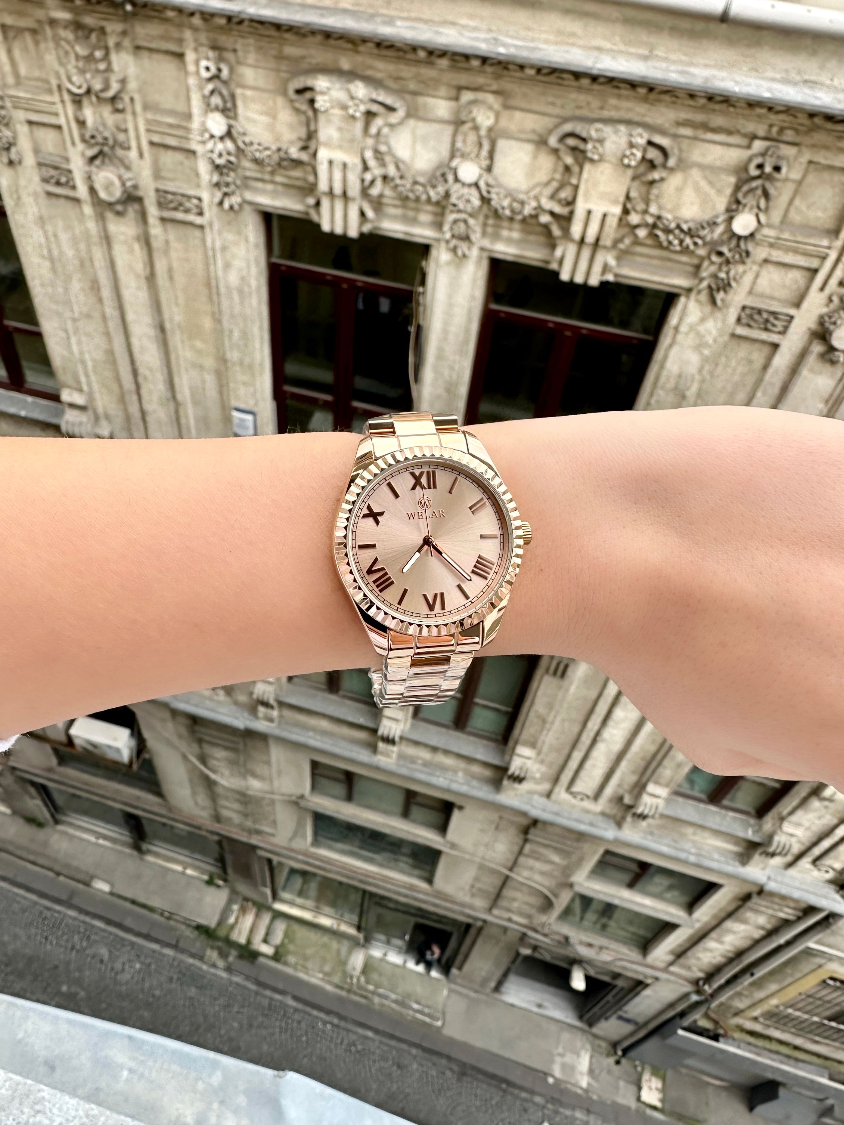 WEL3307-6 Rose Kadran ve Rose Gold Kaplama Kordon Çelik Kadın Kol Saati