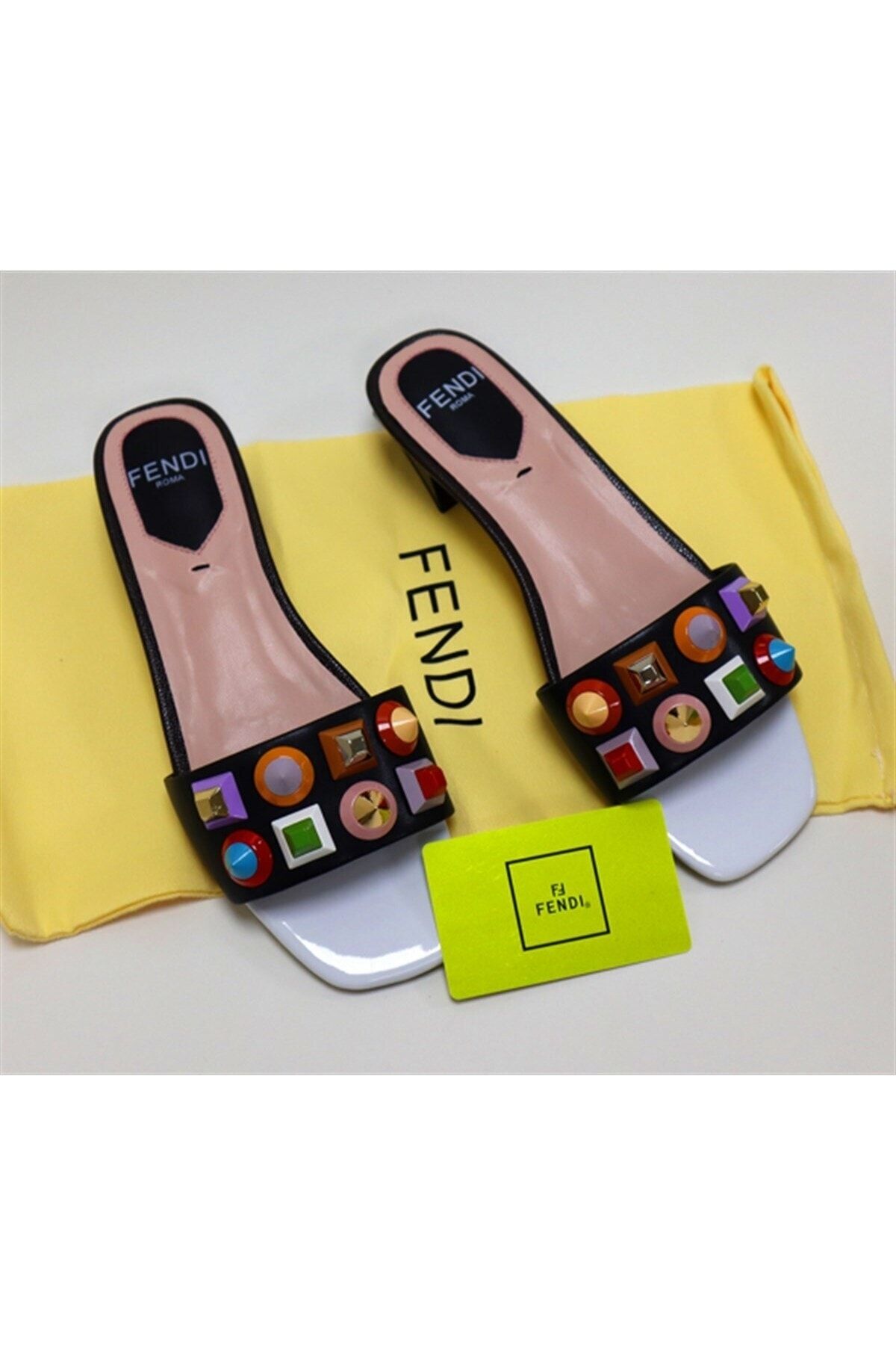 Taş Detaylı Kadın Terlik Fendi 8R6507-86 - beyaz