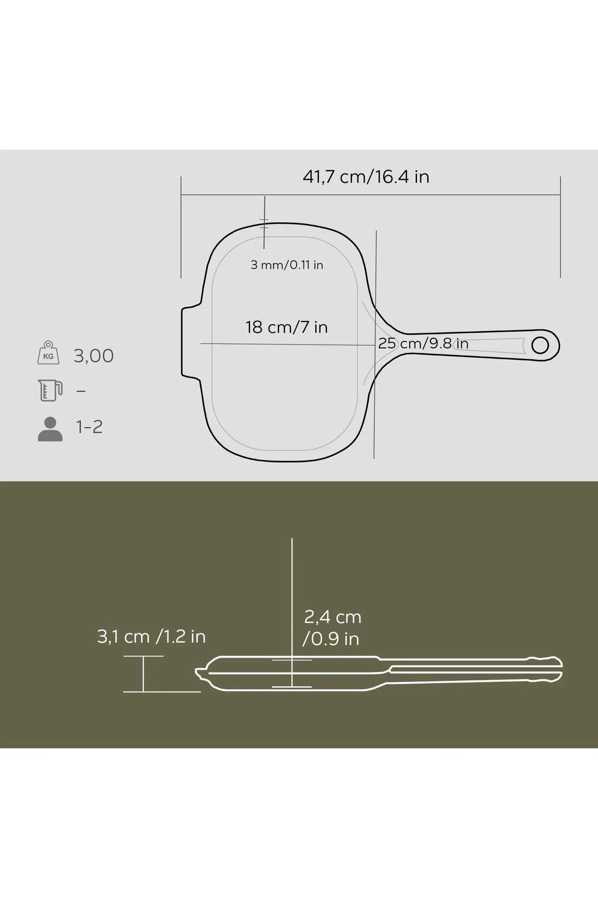 Lava Döküm Dikdörtgen Izgara Tost Makinası Döküm Demir Yekpare Saplı Ölçü 18x26cm