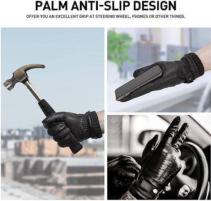 BISON DENIM Hakiki Deri Dokunmatik Eldiven – Smartphone Uyumlu