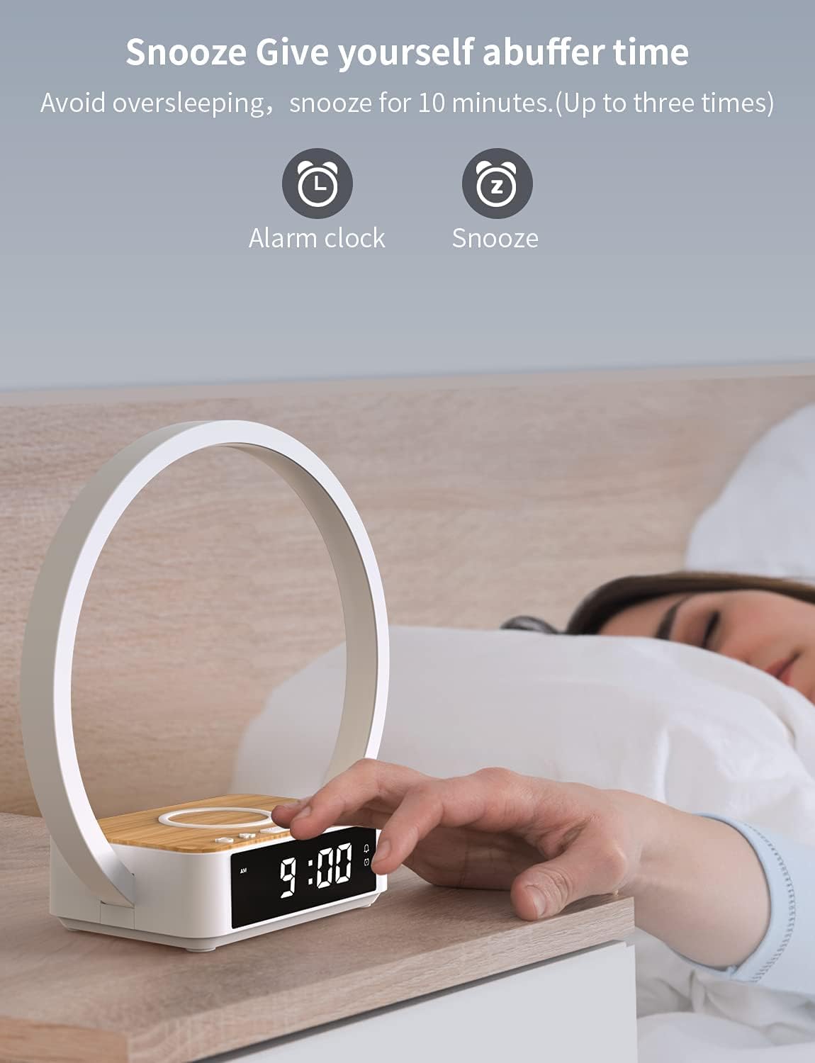 Amouhom 18W Dokunmatik LED Yatak Odası Lambası – Kablosuz Şarjlı & Alarm Özellikli