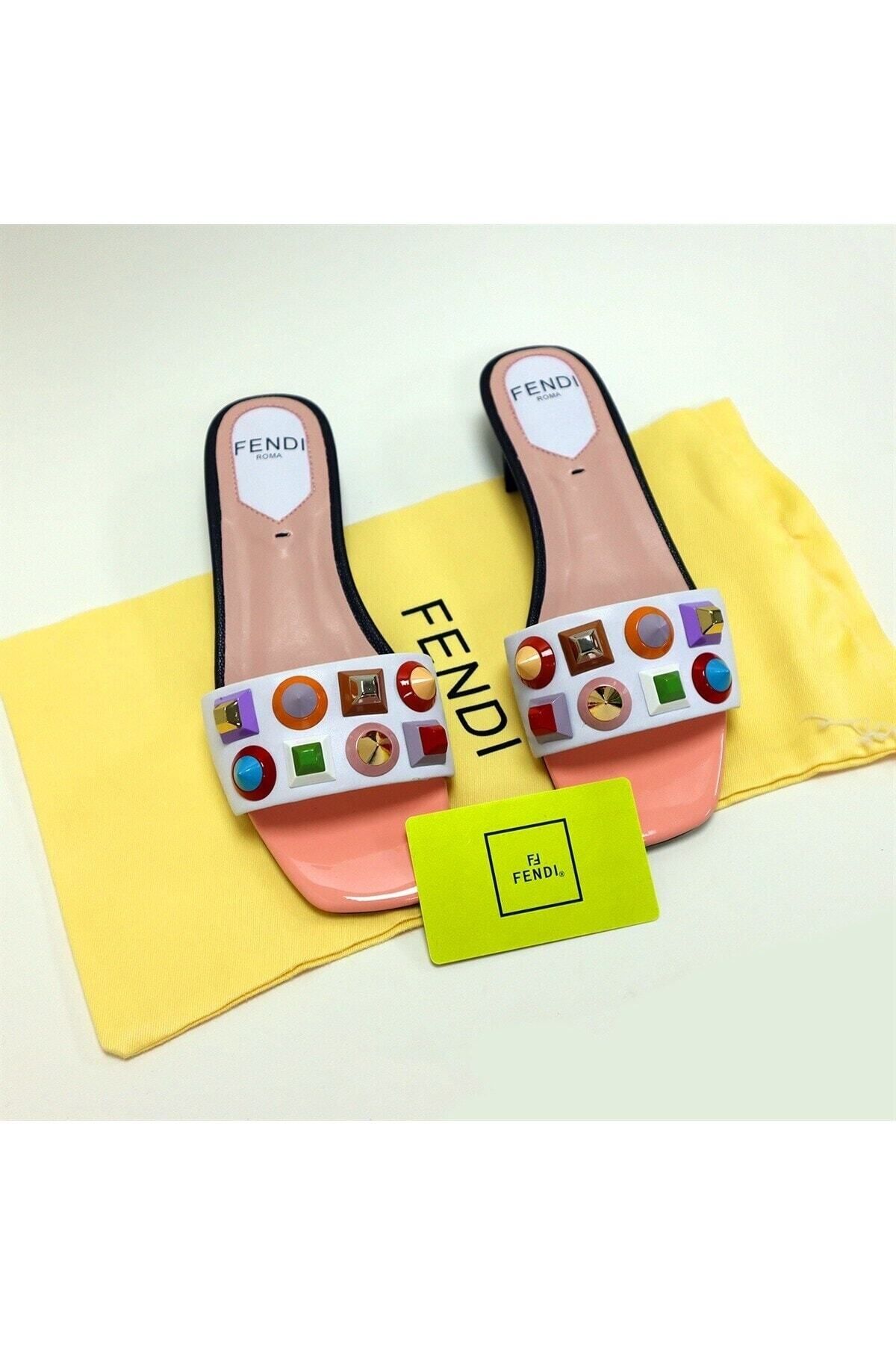 Taş Detaylı Kadın Terlik Fendi 8R6507-86 - pembe