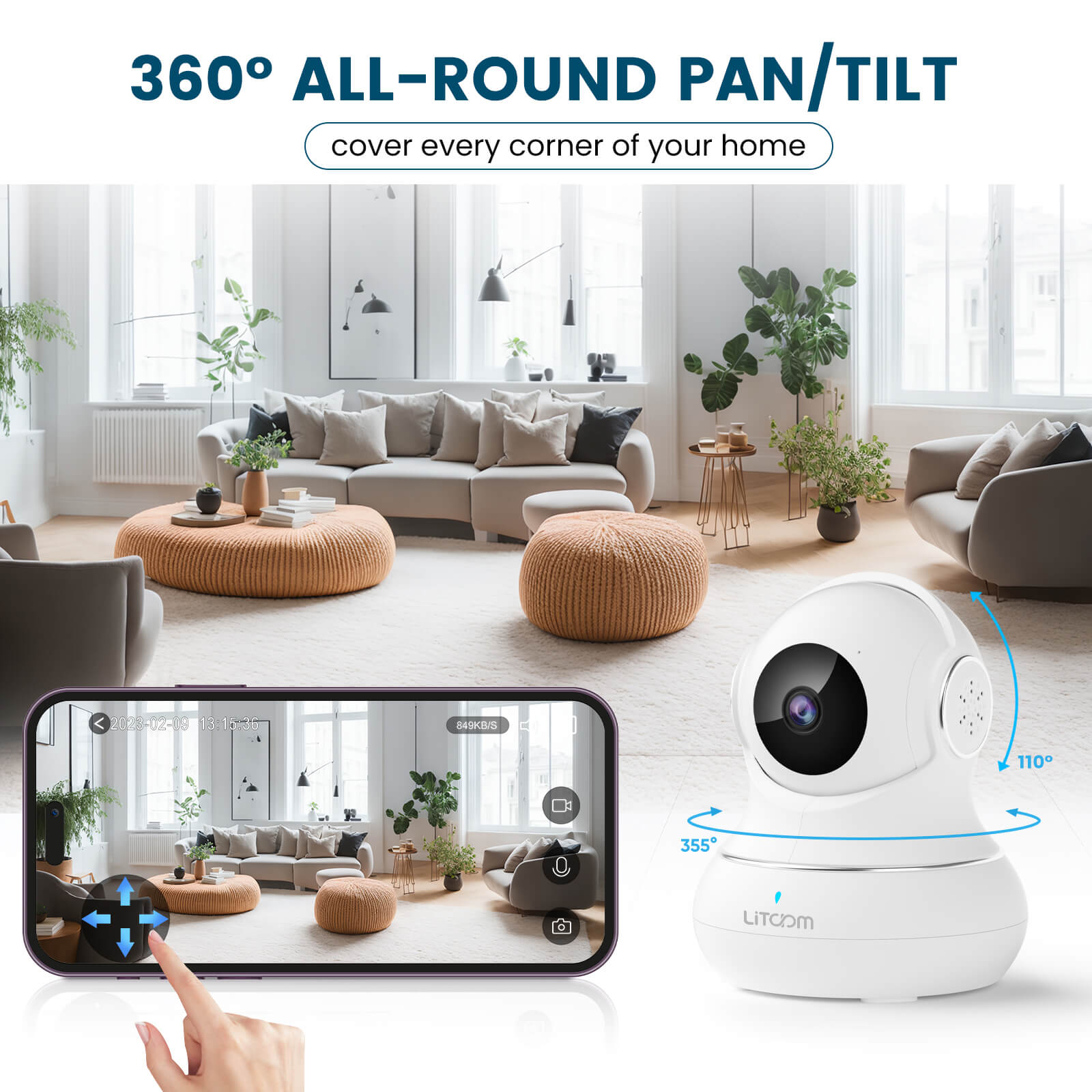 Litokam P1 5MP HD İç Mekan Güvenlik Kamerası – Pan/Tilt, Gece Görüşlü, WiFi