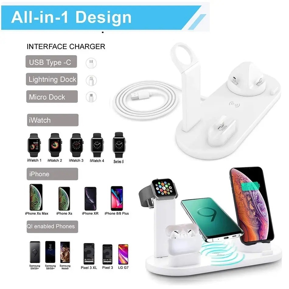 5 in 1 Çoklu Şarj İstasyonu Kablosuz Masa üstü Set Telefon Standı