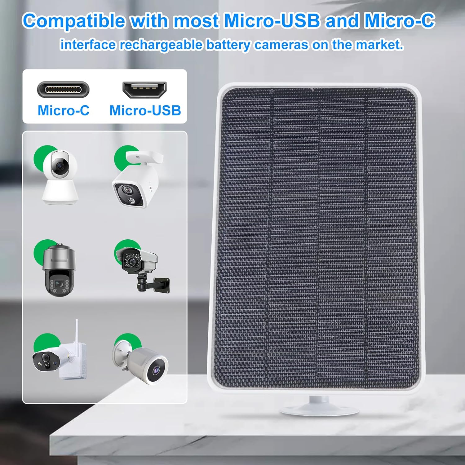 NAINAI 5W Güvenlik Kamerası Güneş Paneli – Arlo Essential/Essential XL Spotlight Uyumlu, USB & Type-C Çıkışlı, 13FT Hava Koşullarına Dayanıklı Kablo, 360° Ayarlanabilir Braketiyle