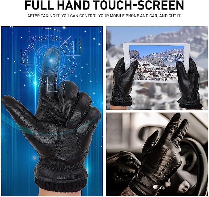 BISON DENIM Hakiki Deri Dokunmatik Eldiven – Smartphone Uyumlu