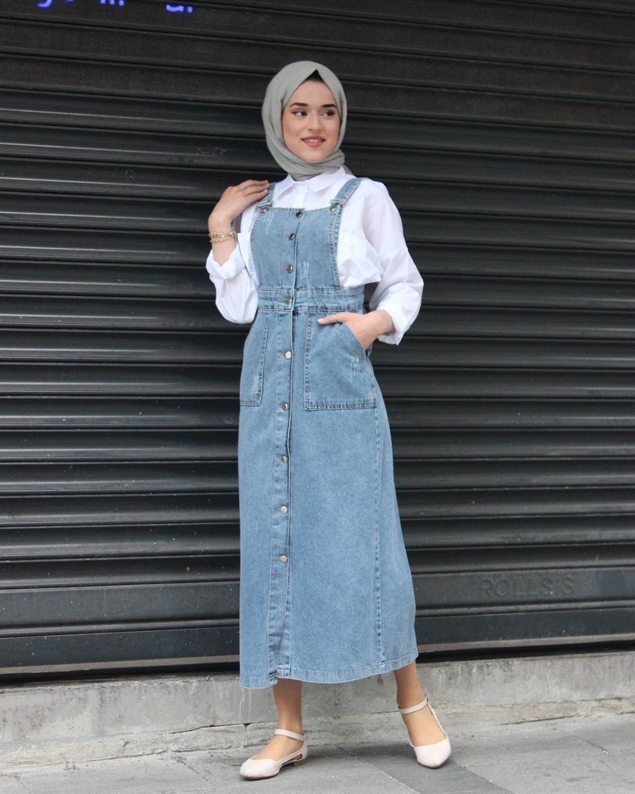 Hilal Moda Denim Salopet 130 Cm - Mavi