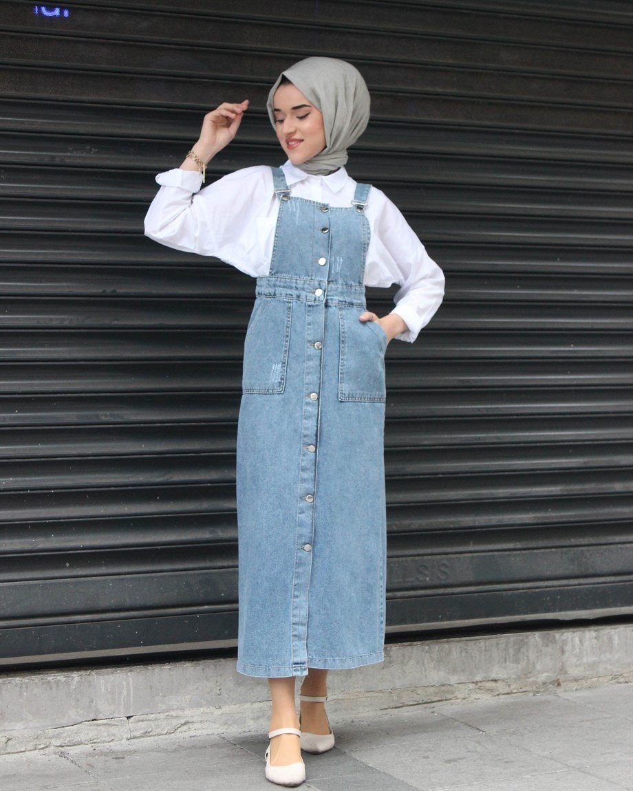 Hilal Moda Denim Salopet 130 Cm - Mavi