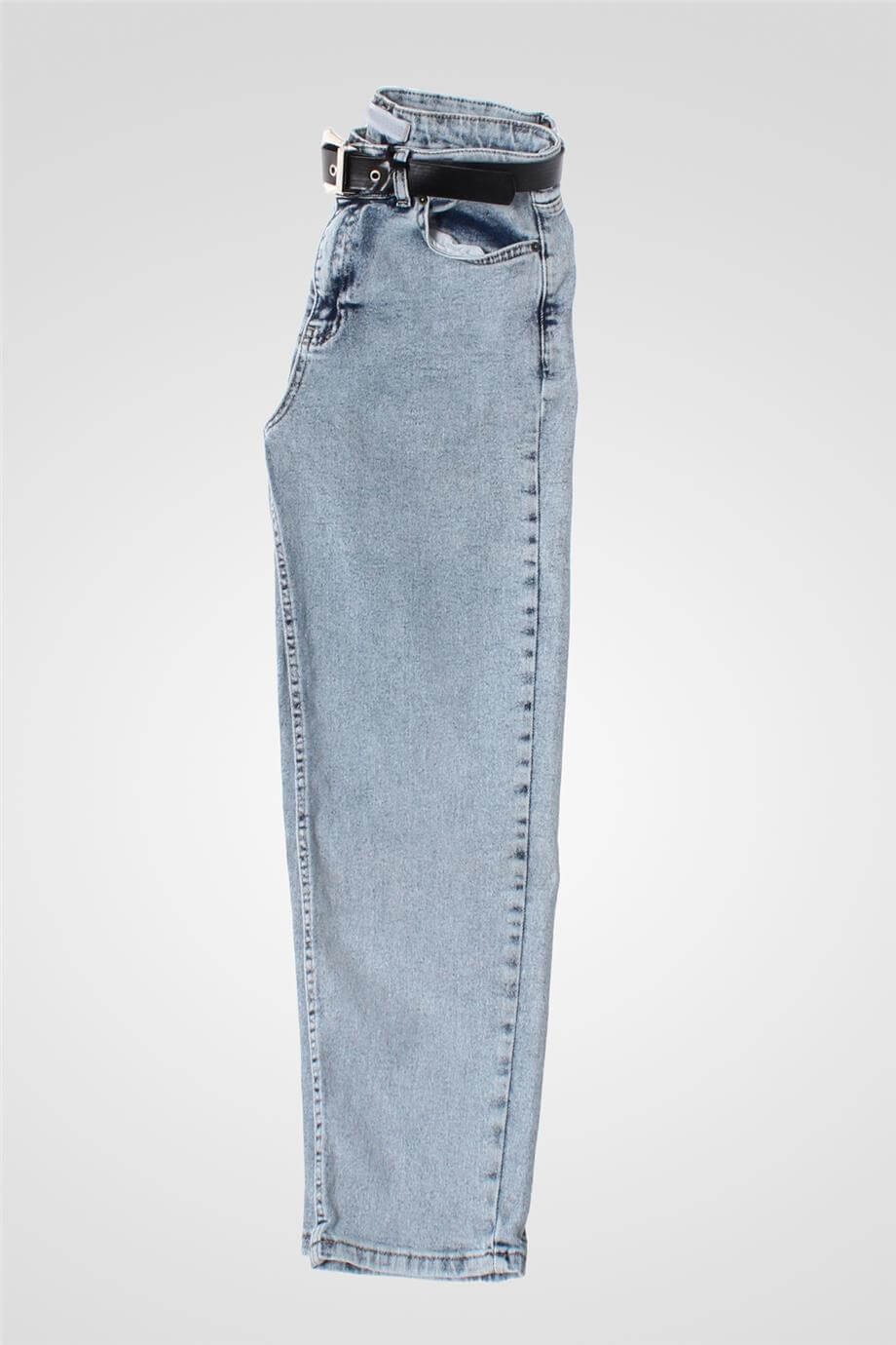 YM 23438 Denim Kemerl Pantolon - Gri