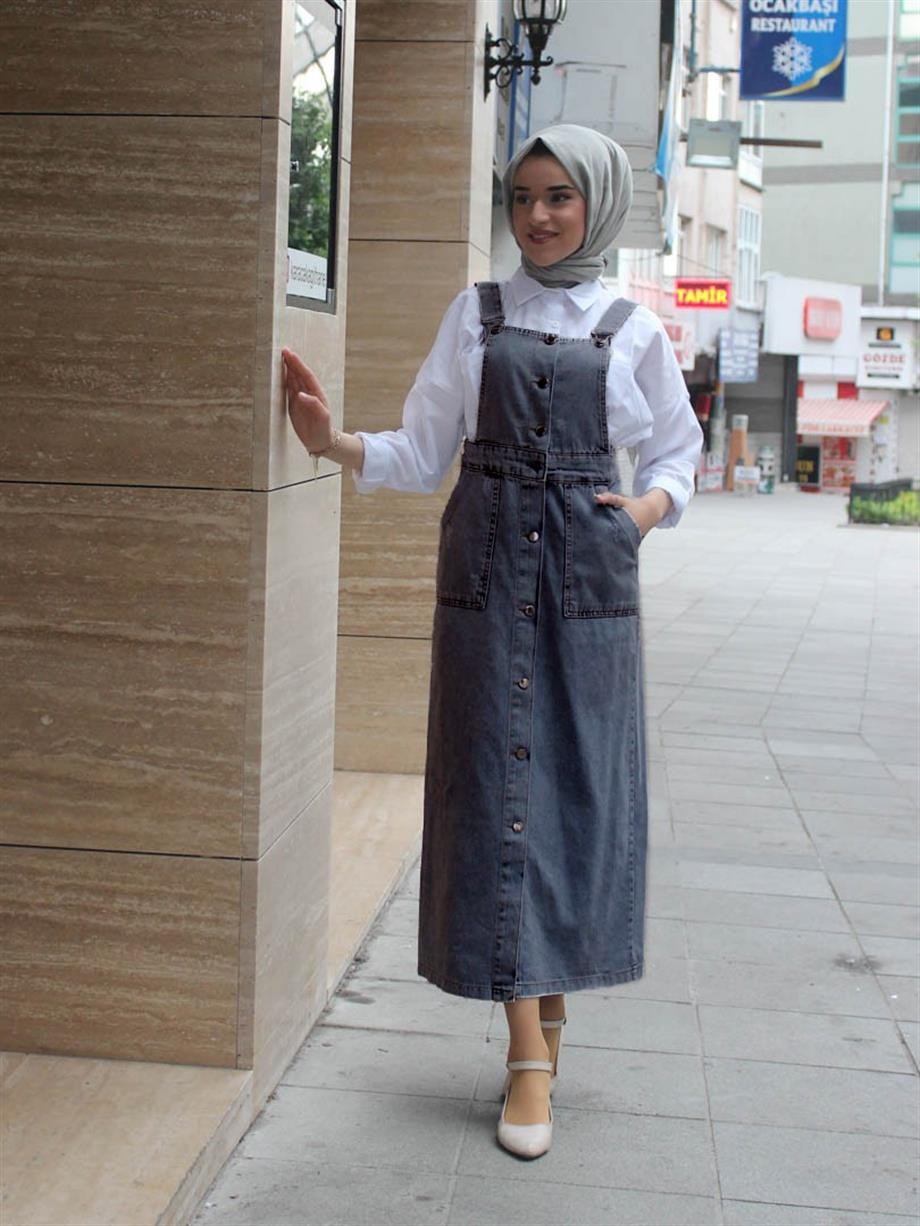 Hilal Moda Denim Salopet 130 Cm - Antra