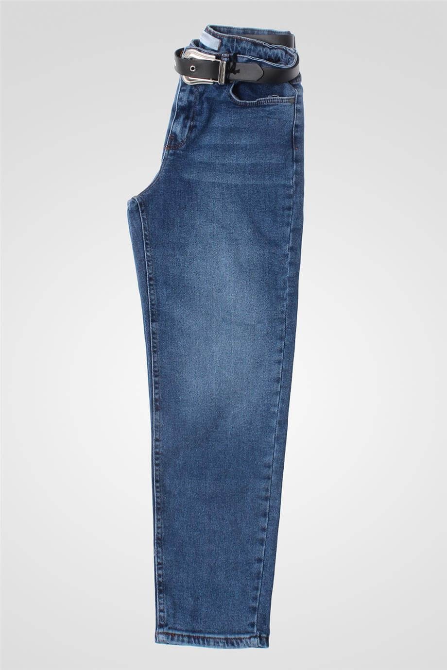 YM 23438 Denim Kemerl Pantolon - Mavi