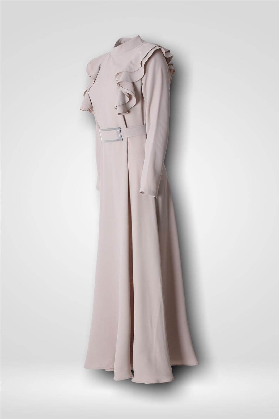 PR 3002 Ayna Kemerli 145 Cm Elbise - Gri