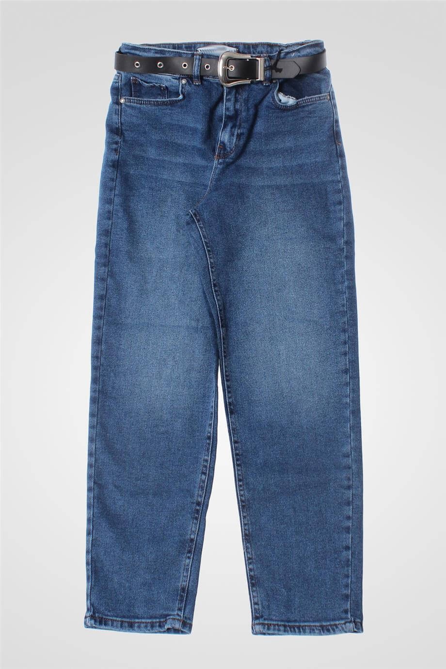 YM 23438 Denim Kemerl Pantolon - Mavi