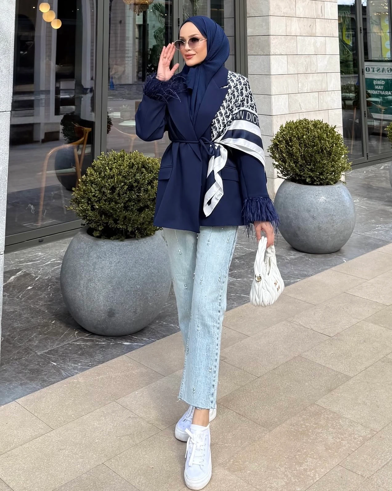 Tüy Detaylı Blazer Ceket Lacivert