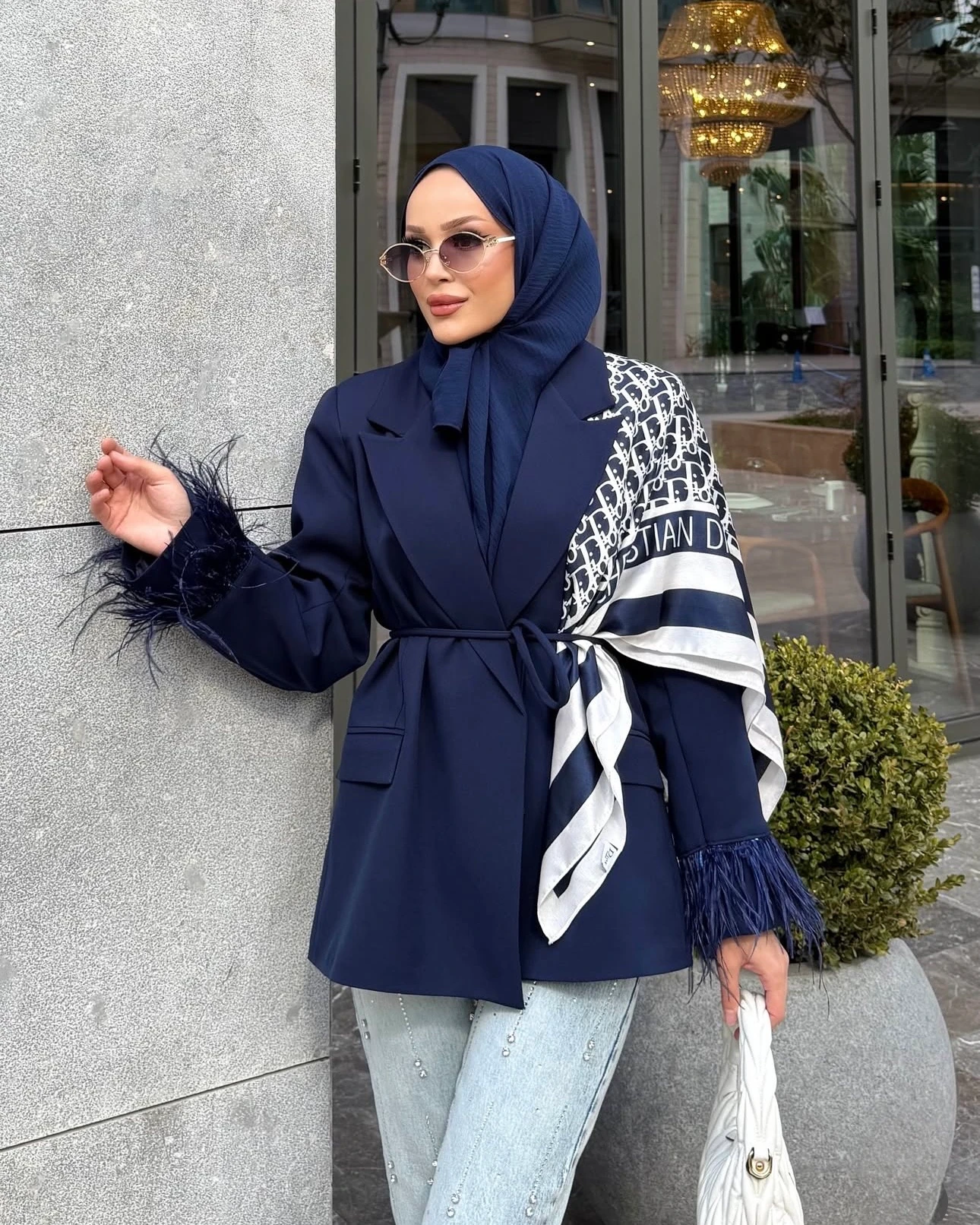 Tüy Detaylı Blazer Ceket Lacivert