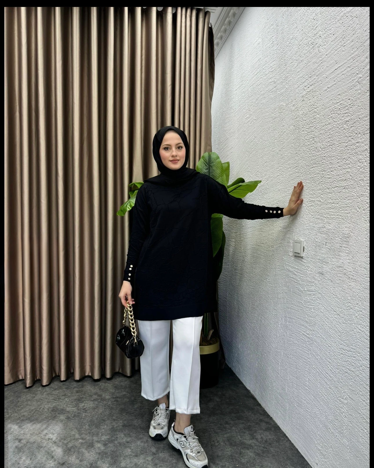 Desenli Merserize Tunik Siyah