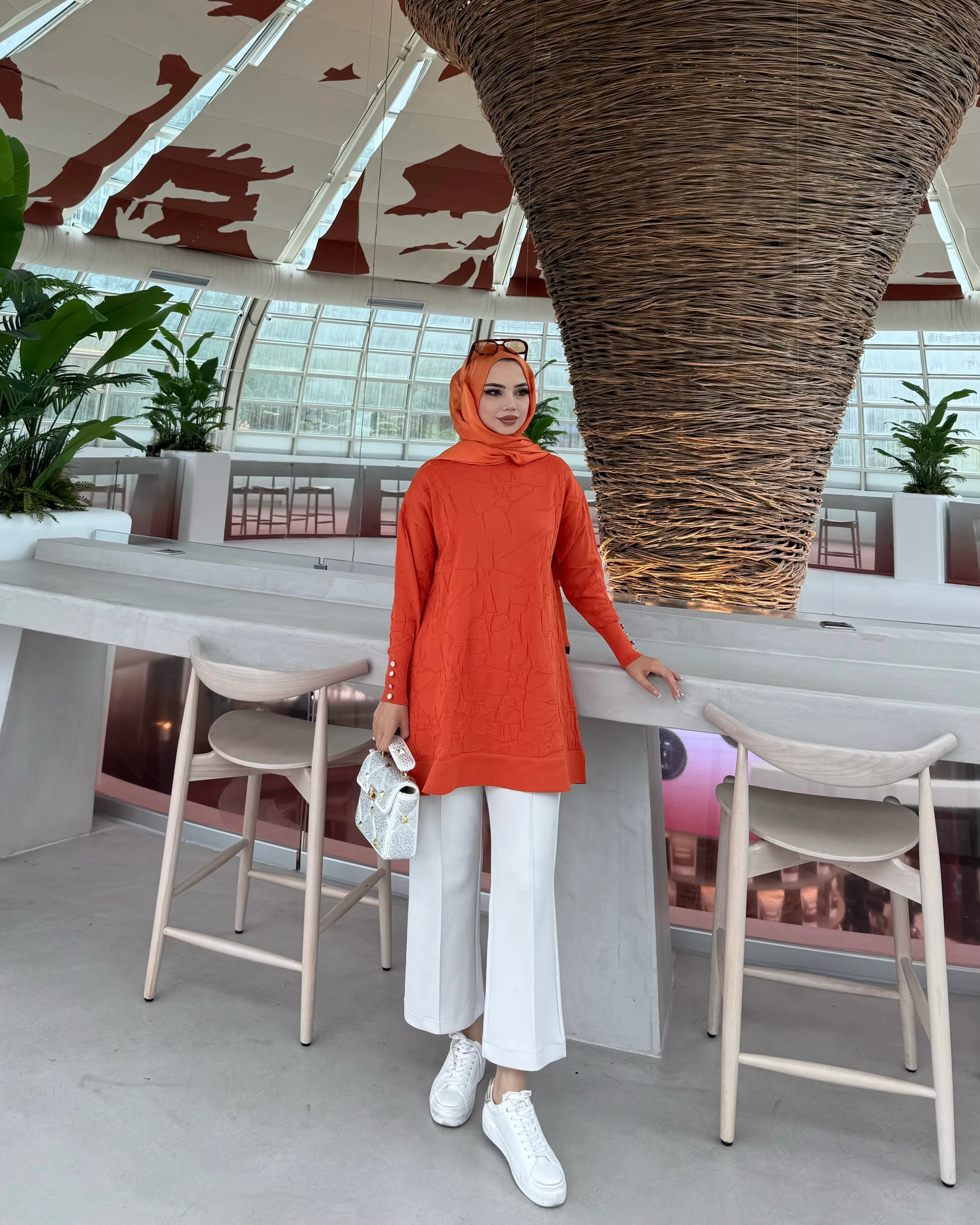 Desenli Merserize Tunik Turuncu