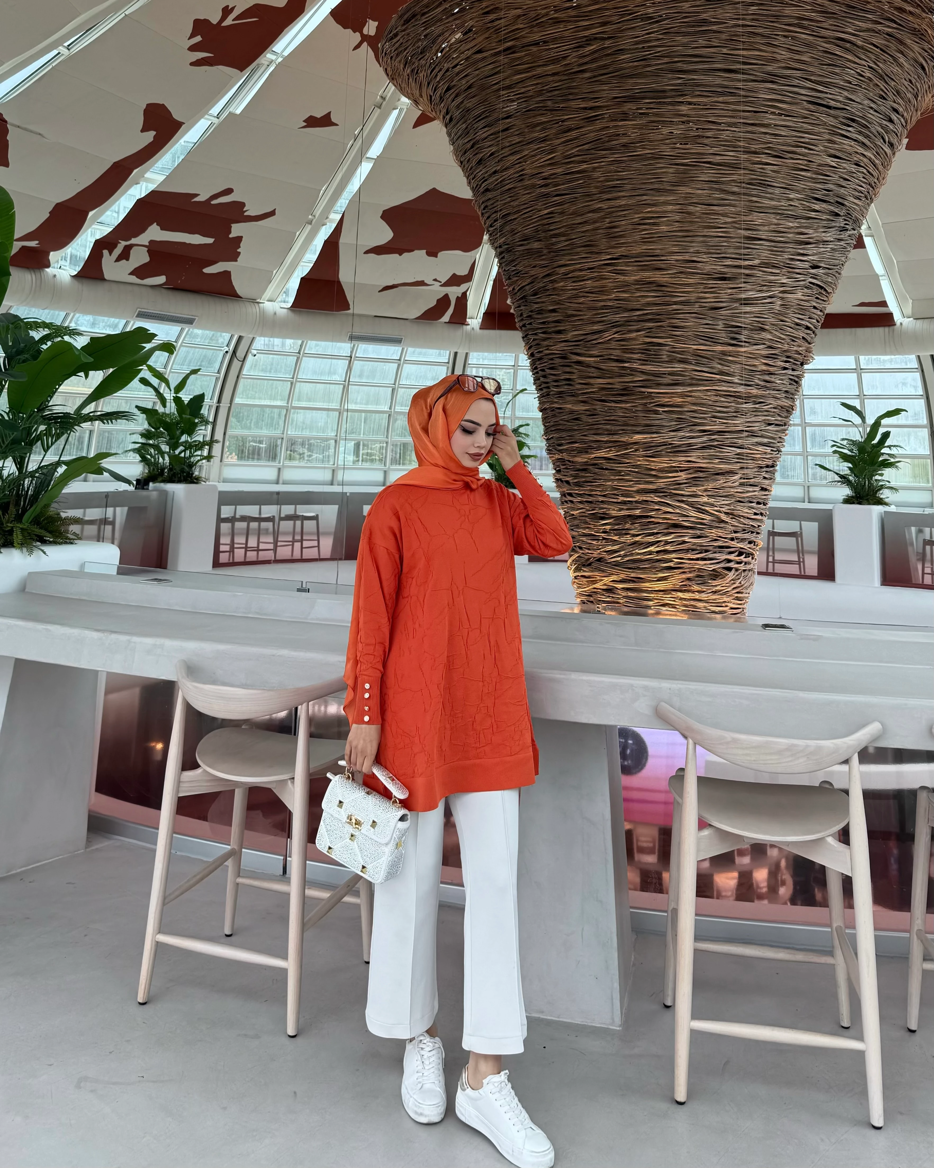 Desenli Merserize Tunik Turuncu