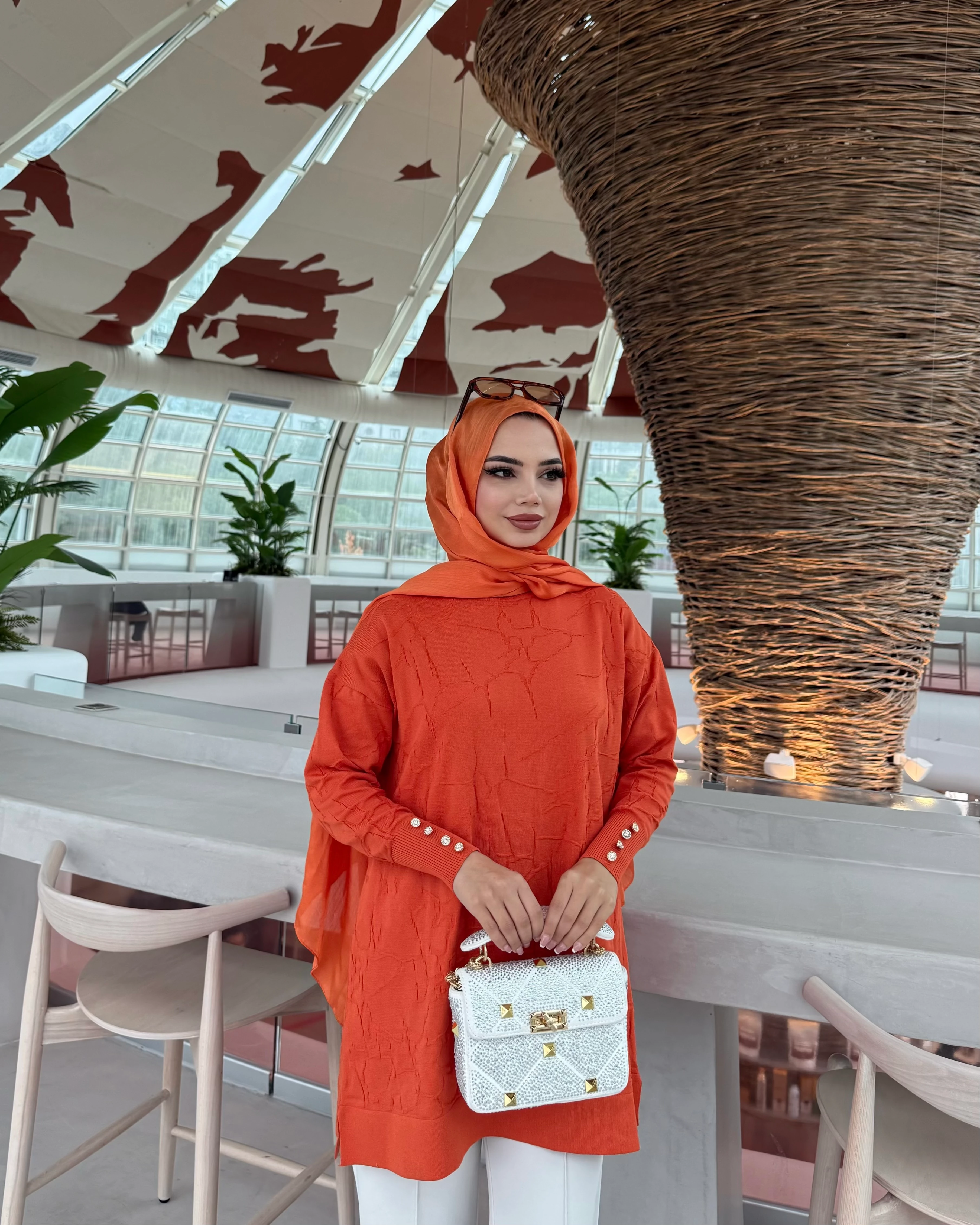 Desenli Merserize Tunik Turuncu