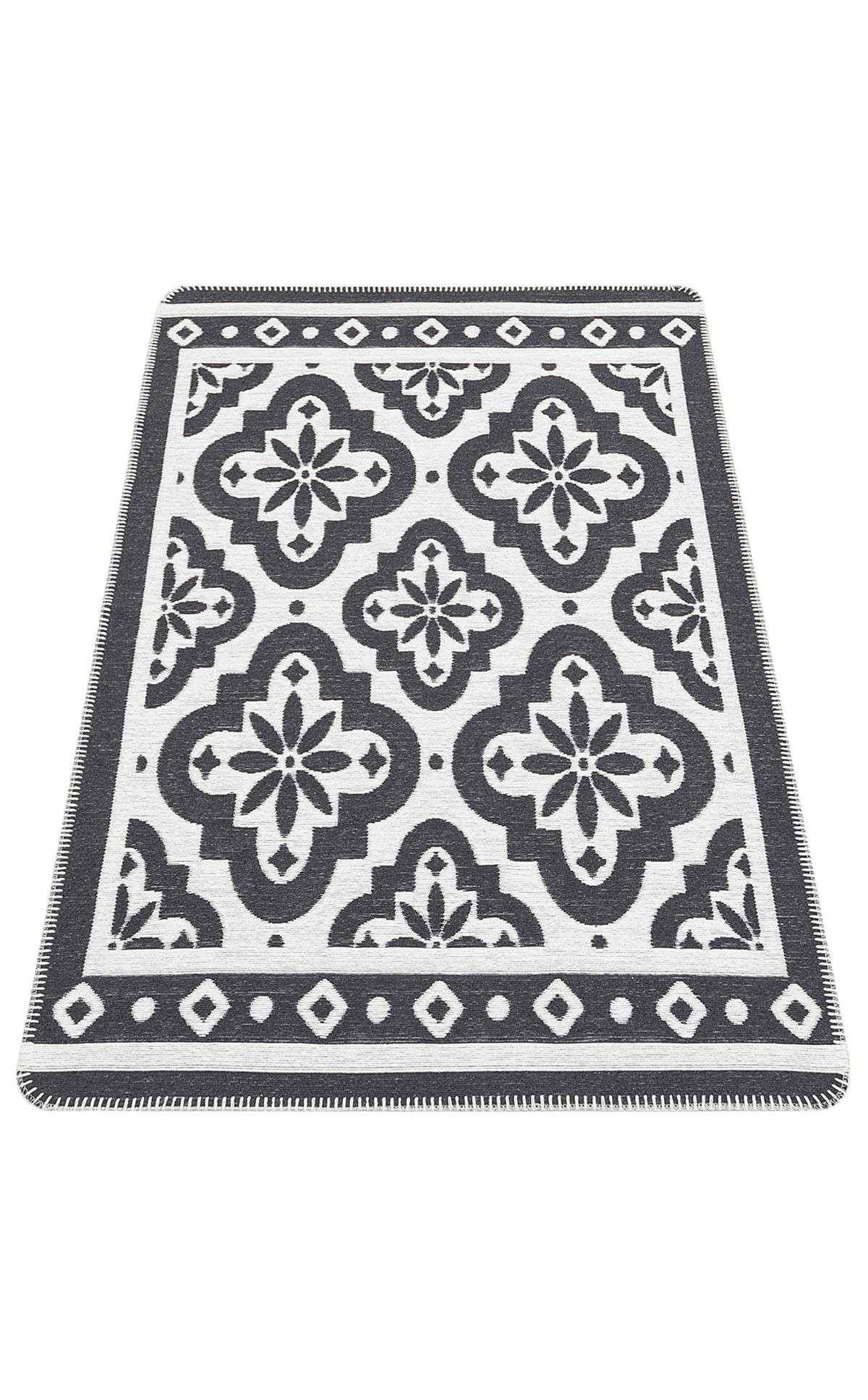 ARYA NEO ARN 08 ANTRASIT WHITE Yıkanabilir Kaymaz Tabanlı Modern Pamuk Kilim