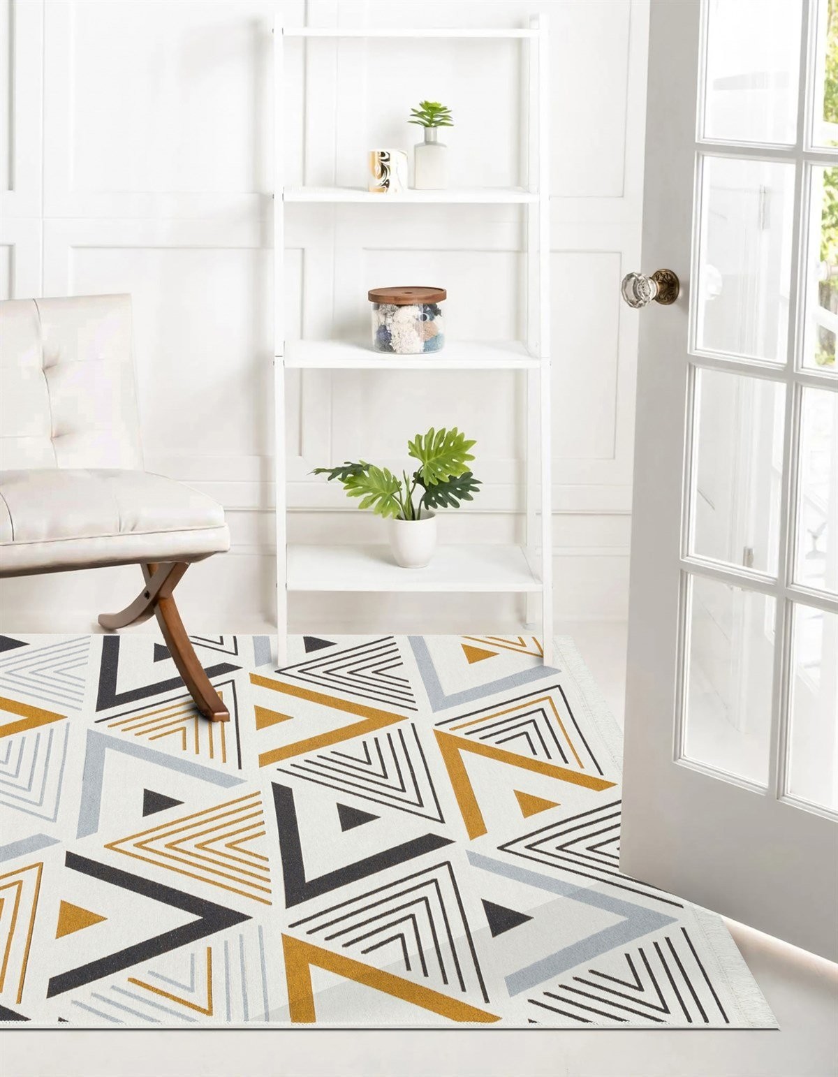 ARYA AR 18 YELLOW GREY Yıkanabilir Çift Taraflı Modern Desenli Dokuma Kilim