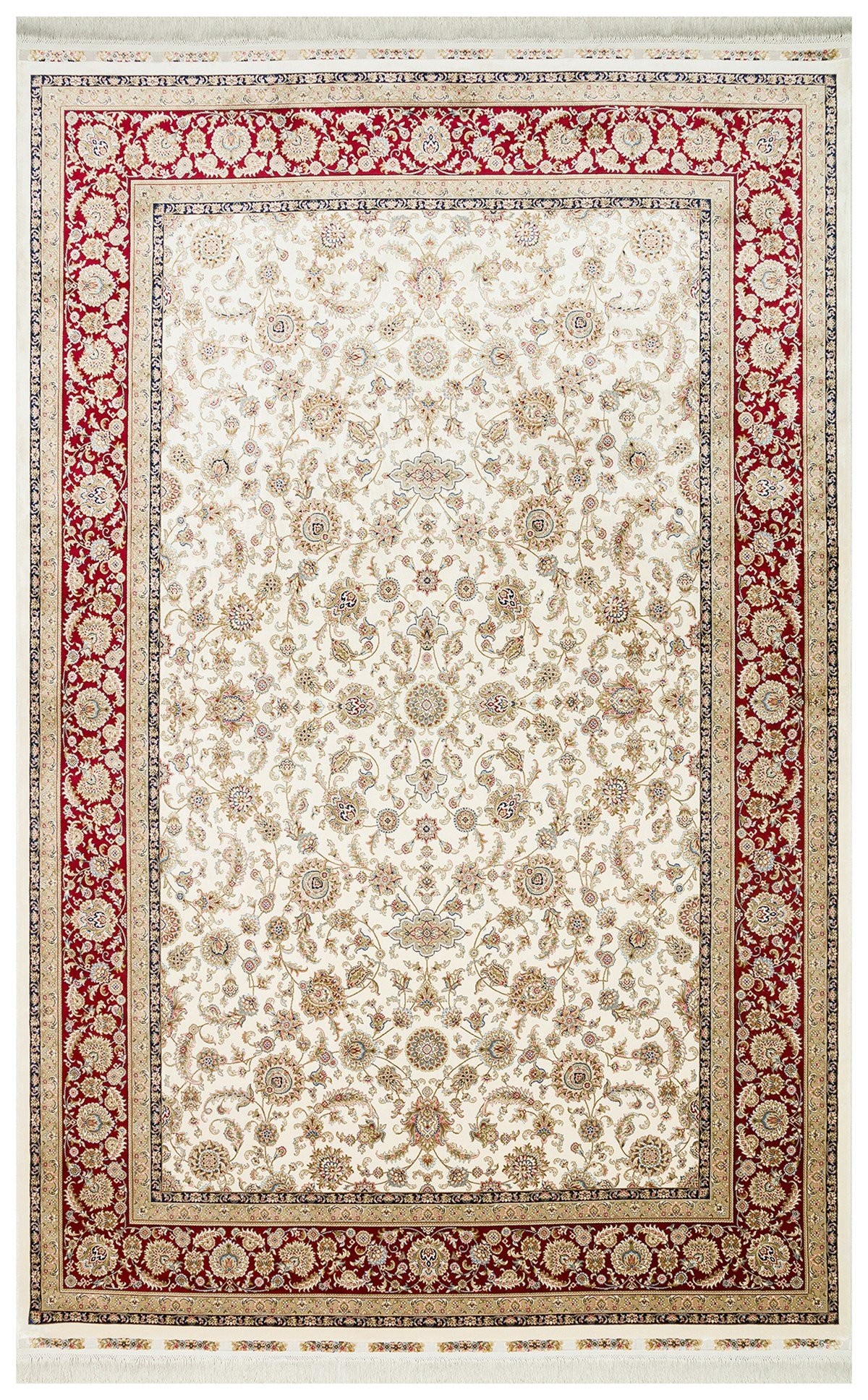 ISFAHAN ISF 03 CREAM RED Klasik Desenli Yüksek Kalite Sık Dokuma Makine Halısı