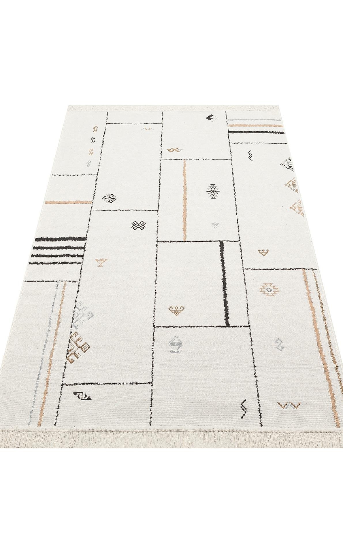 ARYA AR 41 CREAM BLACK Yıkanabilir Çift Taraflı Modern Desenli Dokuma Kilim