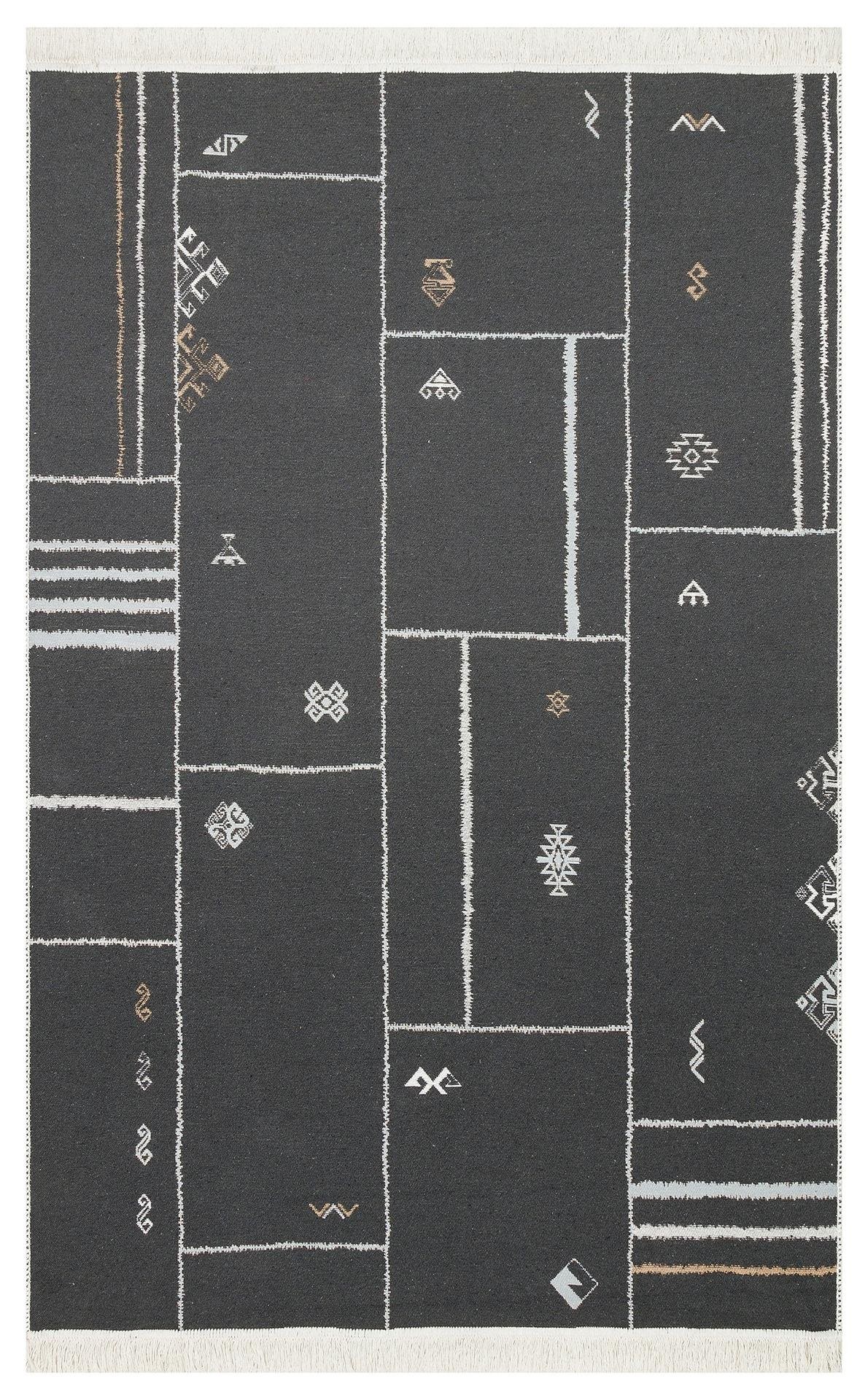 ARYA AR 41 CREAM BLACK Yıkanabilir Çift Taraflı Modern Desenli Dokuma Kilim