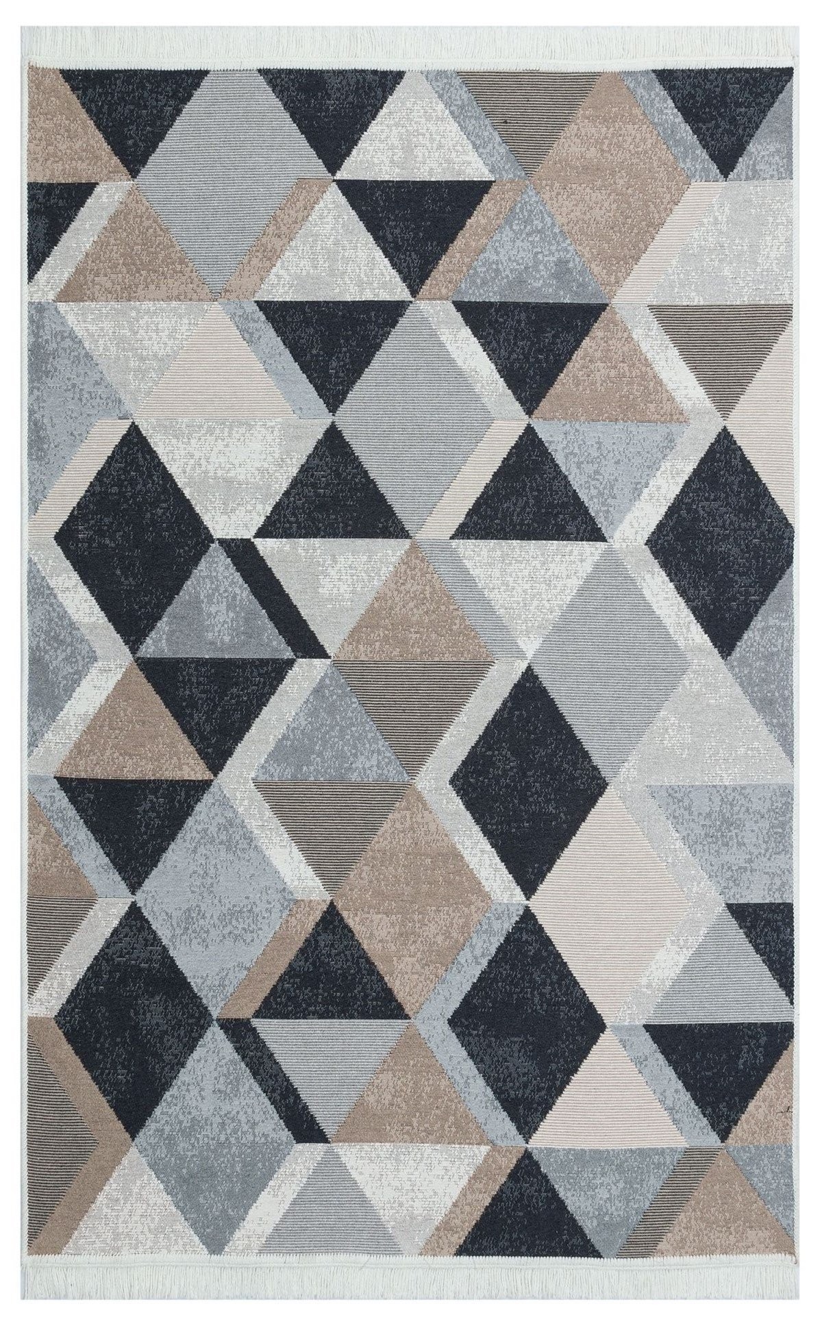 ARYA AR 10 BEIGE BLACK Yıkanabilir Çift Taraflı Modern Desenli Dokuma Kilim