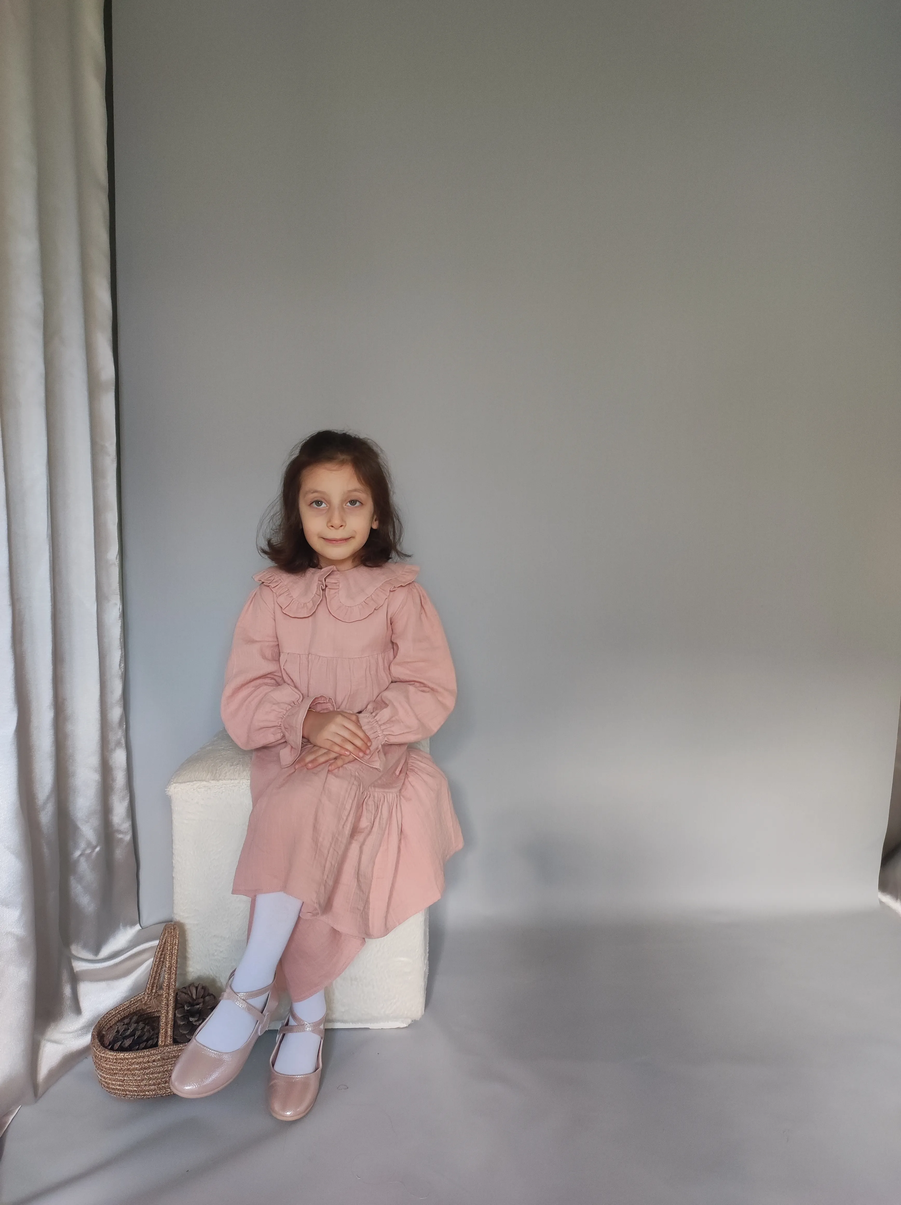 Kız Çocuk Fırfırlı Bebe Yaka Müslin Elbise | Mük Collections