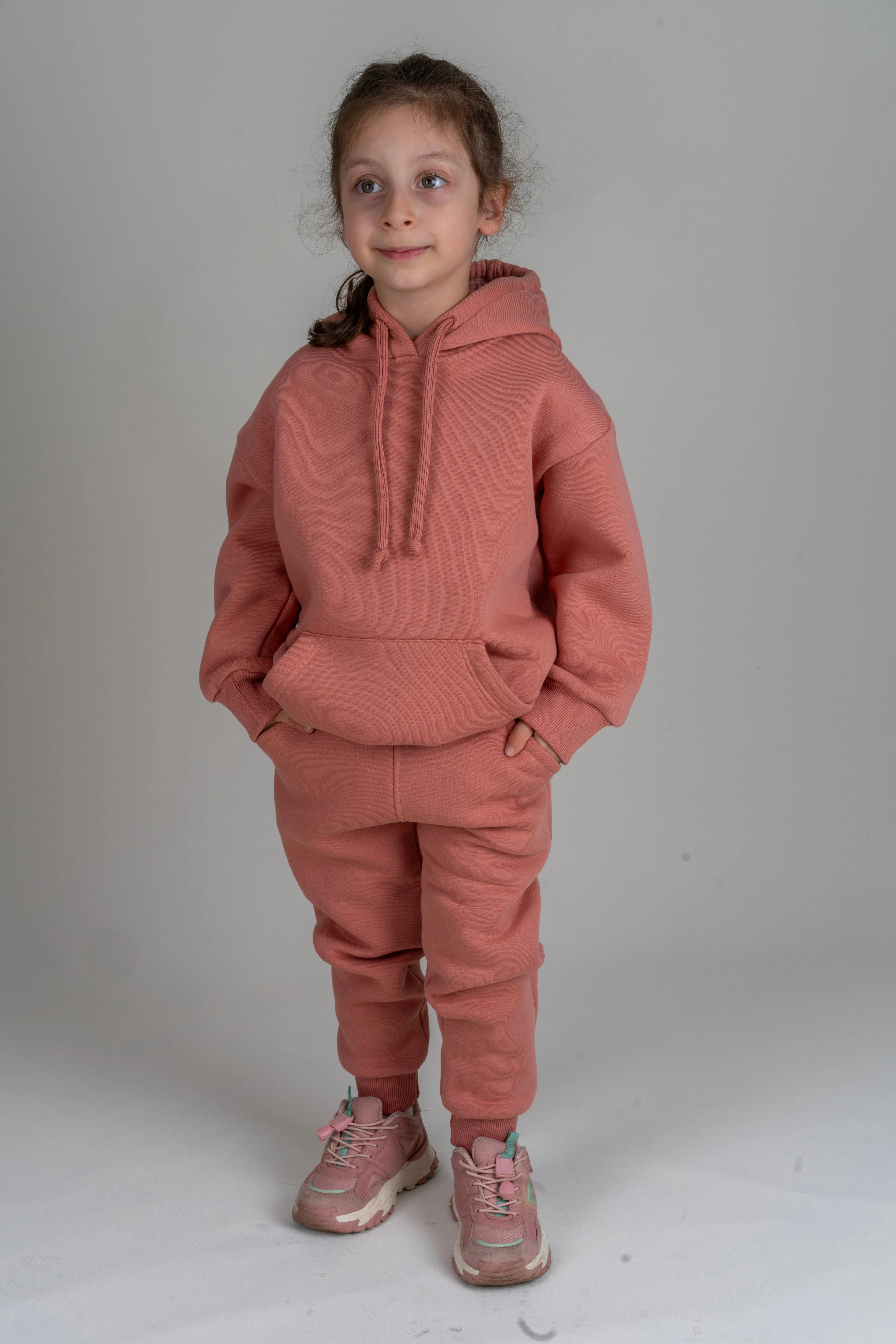 Kız Çocuk Oversıze Kapüşonlu Kanguru Cep Eşofman Takımı