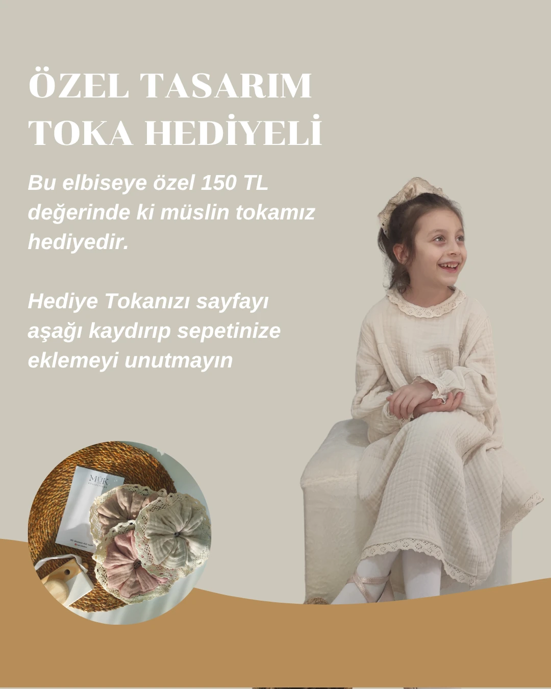 Fisto Çiçeği | Müslin Kız Çocuk Elbisesi - Krem