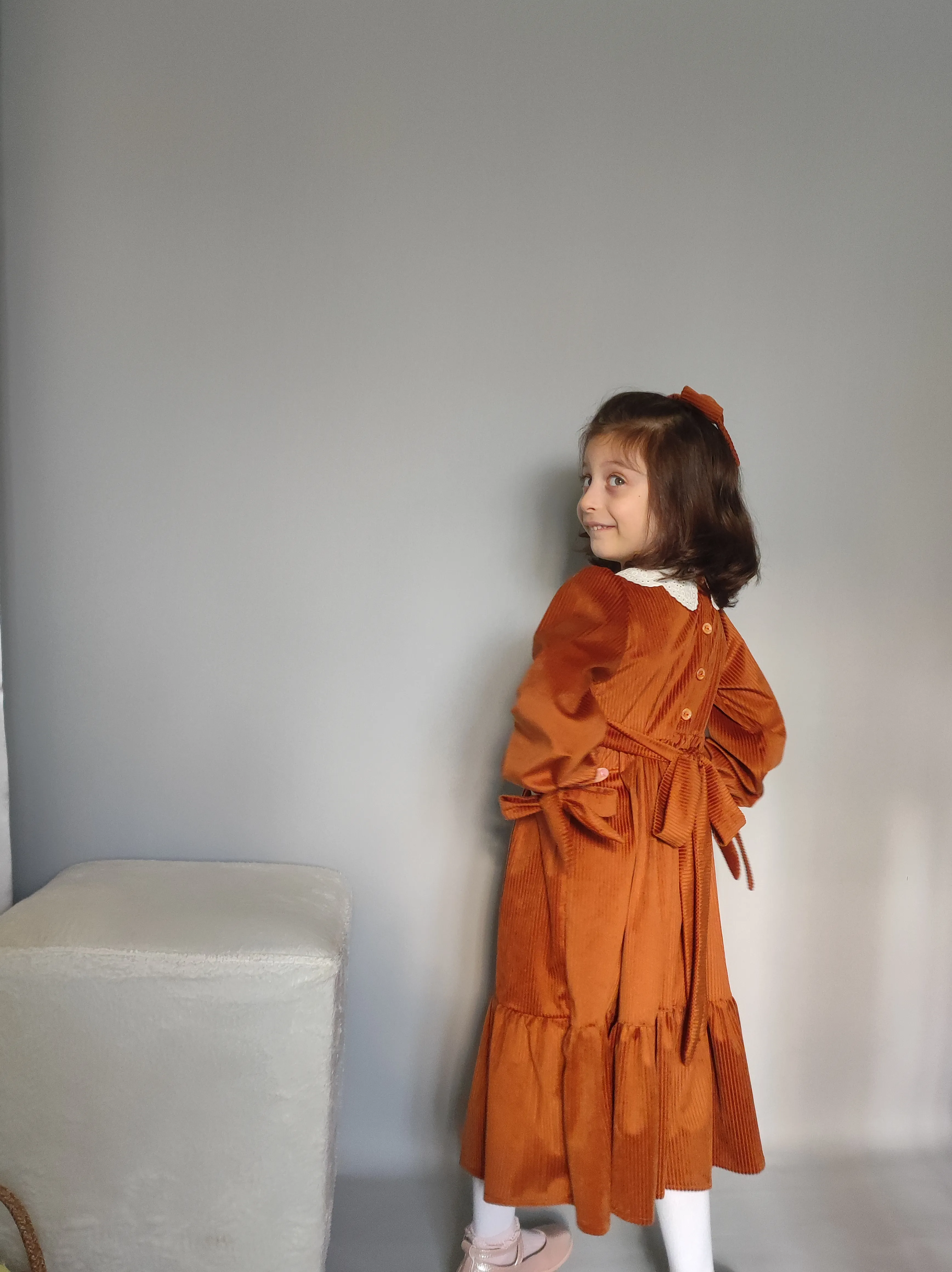 Kız Çocuk Fisto Yaka Kadife Elbise | Mük Collections