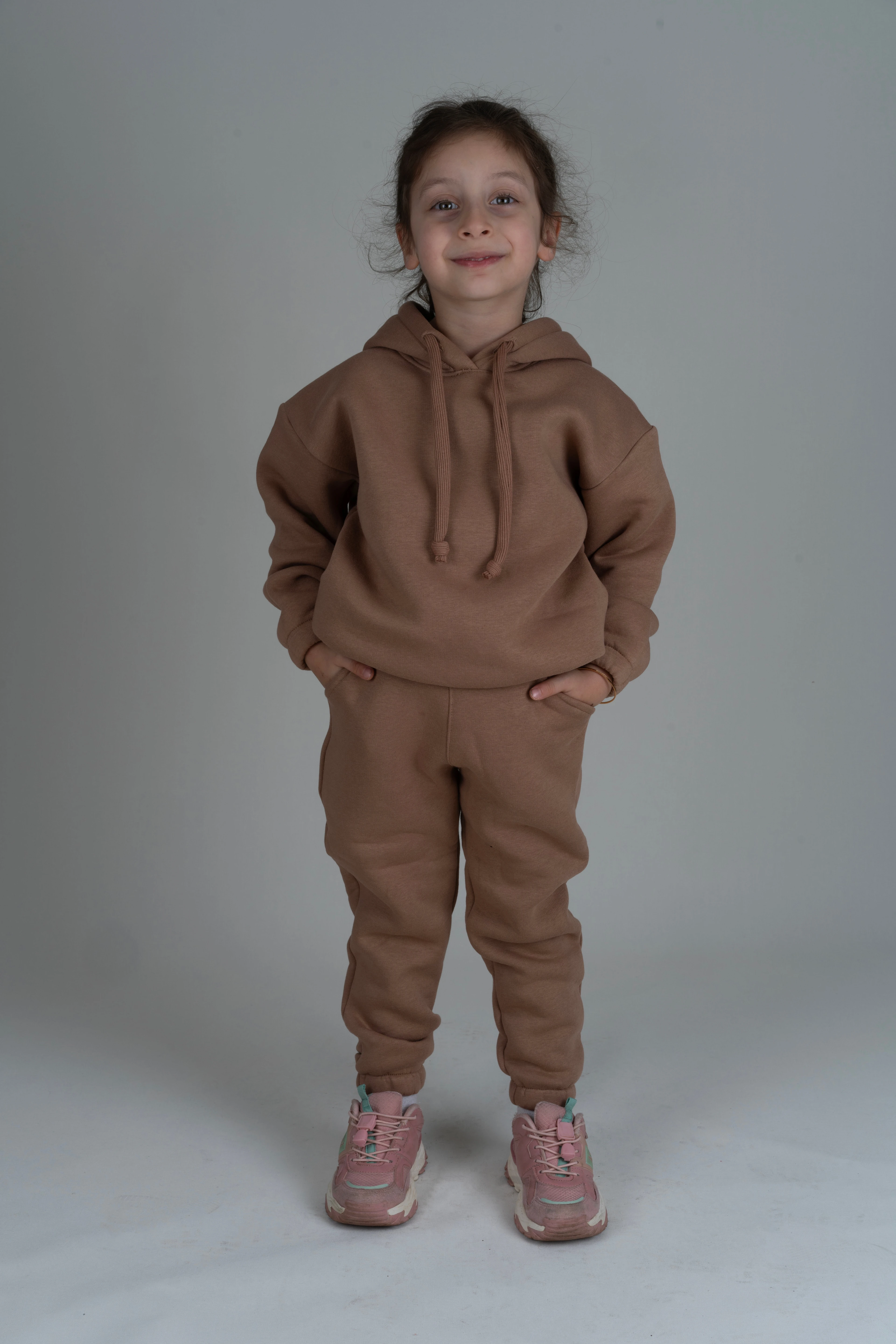 Çocuk Unisex Oversize Jogger Eşofman Takımı - Kahve