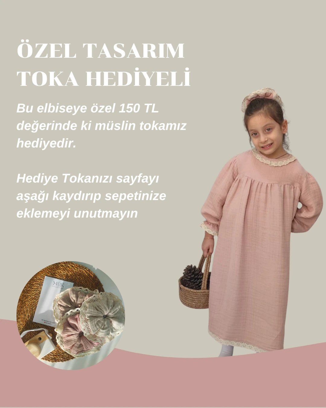 Fisto Çiçeği | Müslin Kız Çocuk Elbisesi - gül kurusu