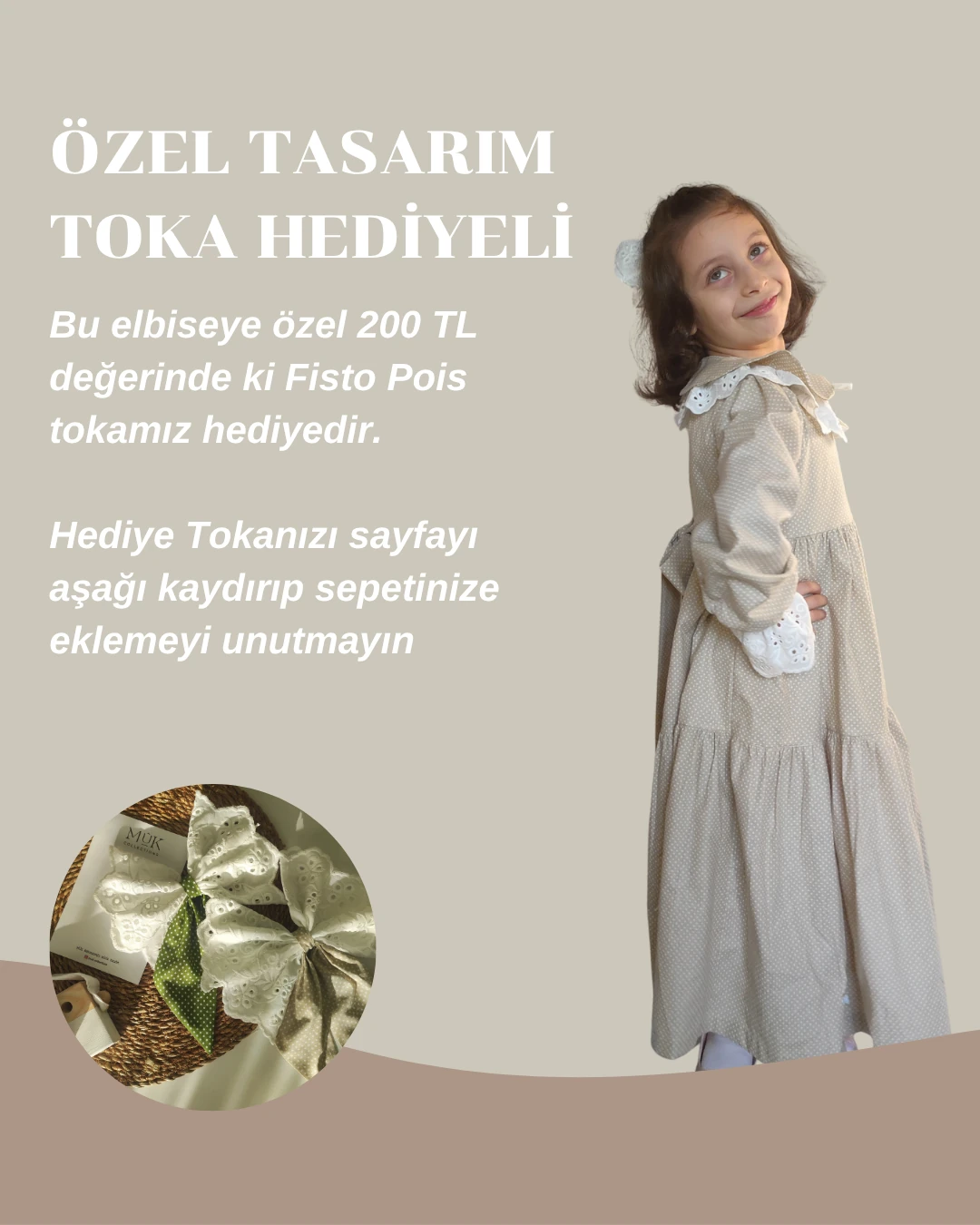 Puantiye Desenli Fisto Yakalı Kız Çocuk Elbisesi – Çıkarılabilir Yaka Detaylı