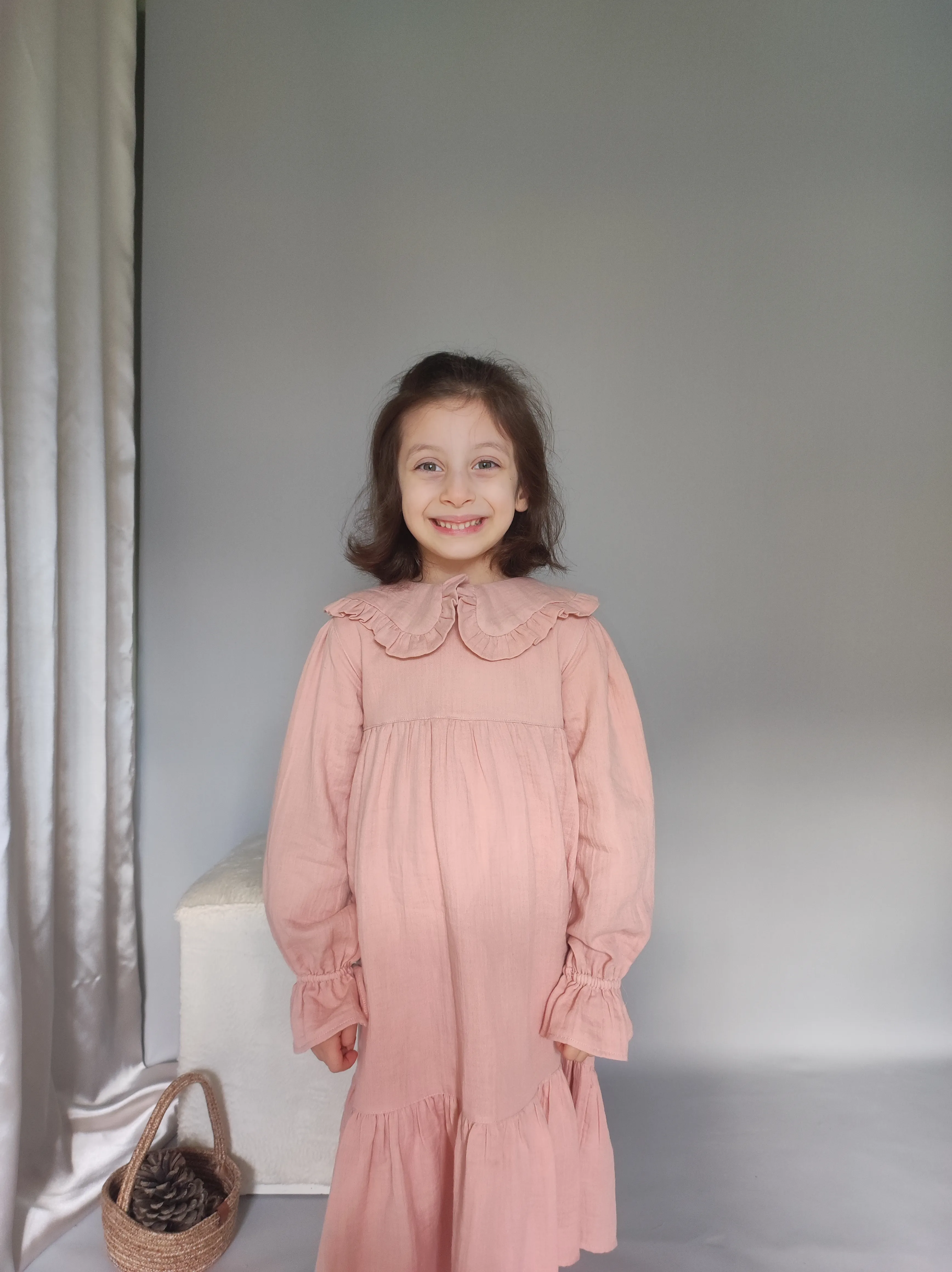 Kız Çocuk Fırfırlı Bebe Yaka Müslin Elbise | Mük Collections