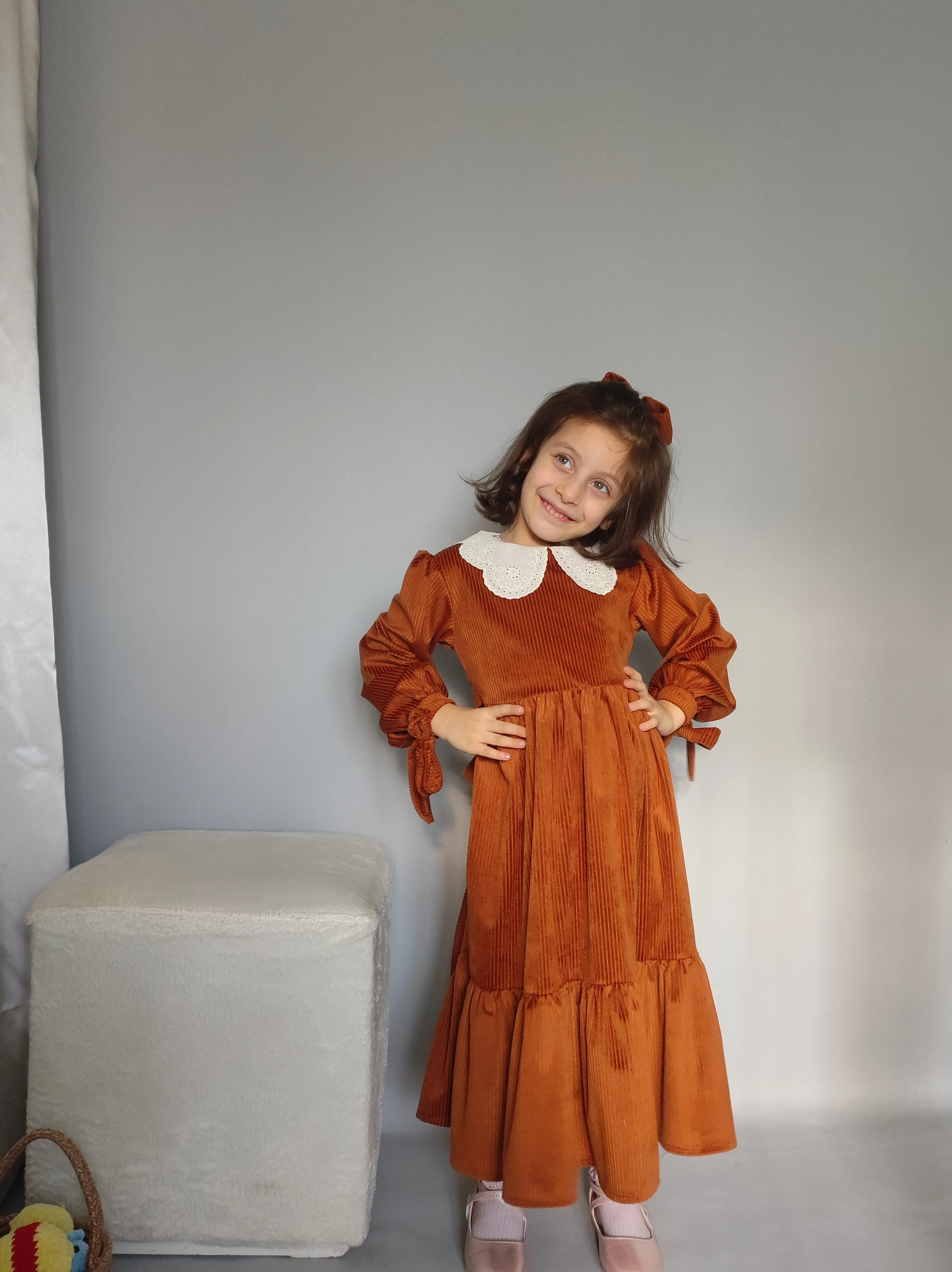 Kız Çocuk Fisto Yaka Kadife Elbise | Mük Collections