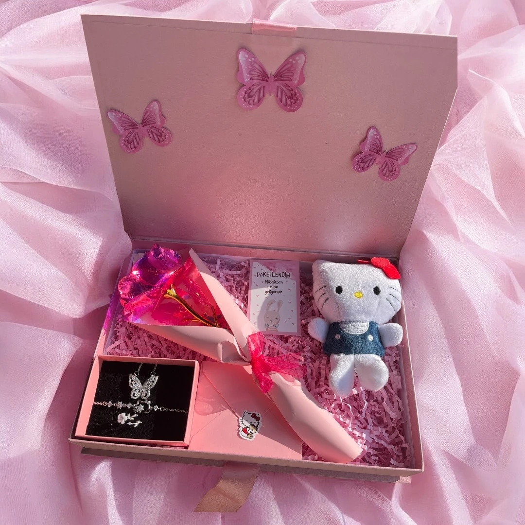 Hello Kitty Set| Pembe Sonsuzluk Gülü Hediye Kutusu