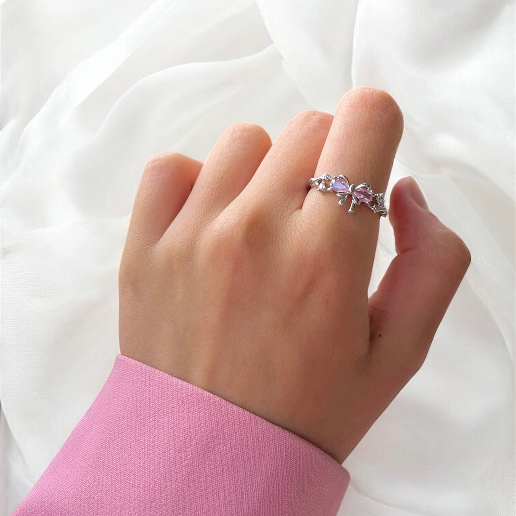 Pembe Kurdele model gümüş yüzük