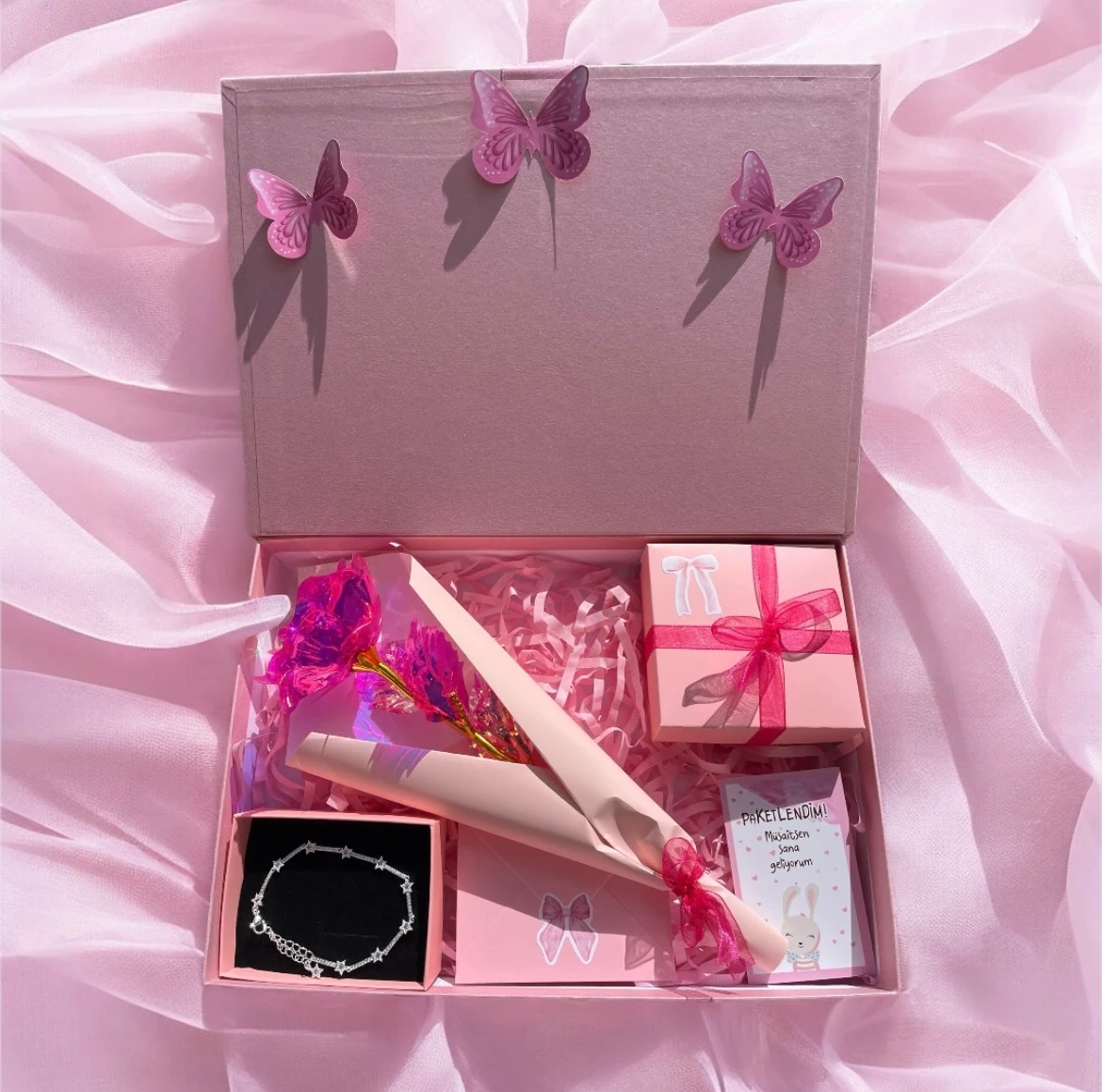 Pembe Masal sonsuzluk gülü | Gökyüzündeki yıldızlar hediye seti