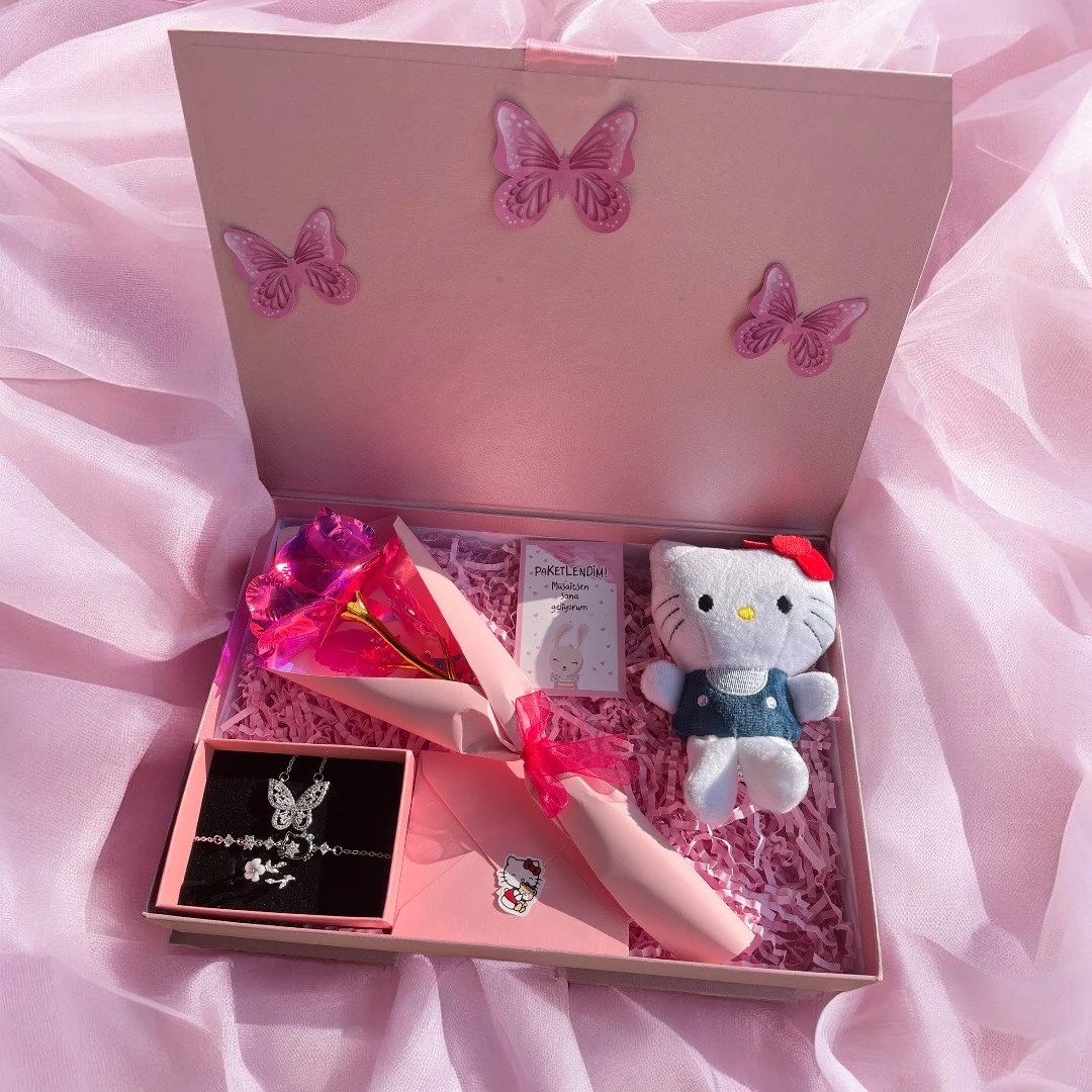 Hello Kitty Set| Pembe Sonsuzluk Gülü Hediye Kutusu