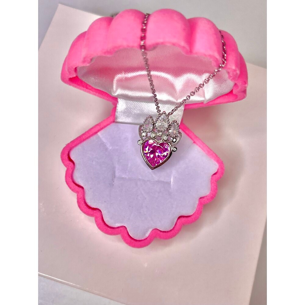Rapunzel tacı çelik pembe kalp kolye