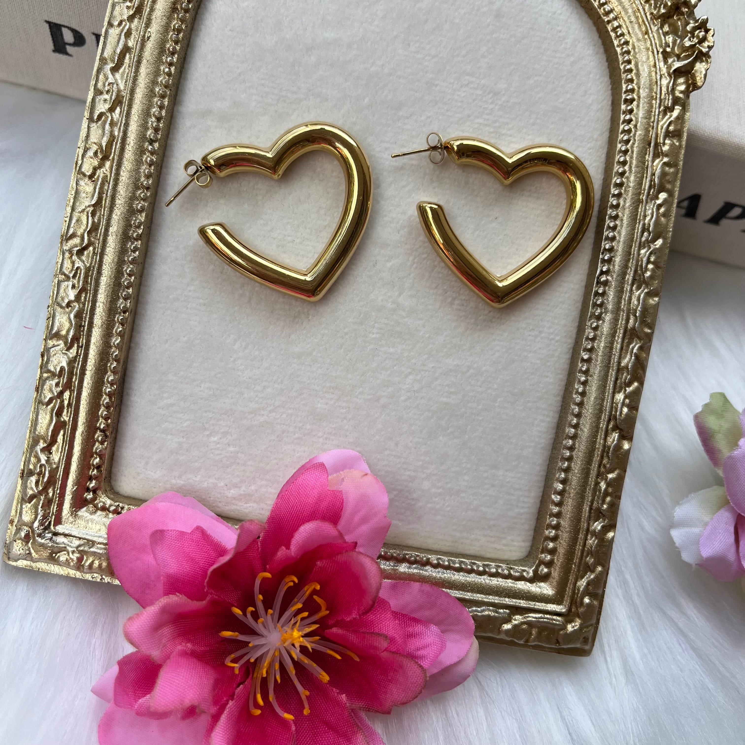 Çelik Gold Kalp Küpe