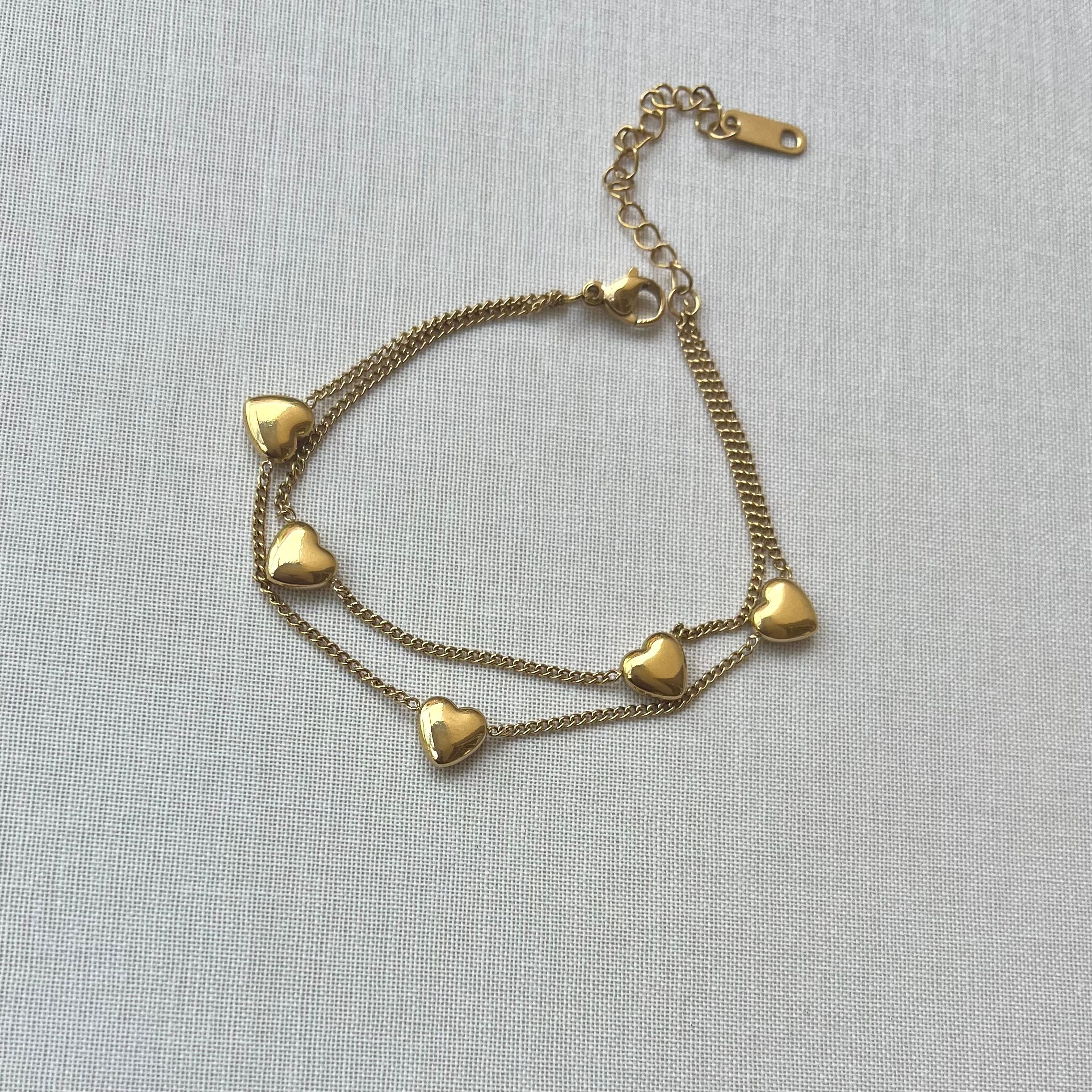 Çelik| çoklu kalpli gold bileklik