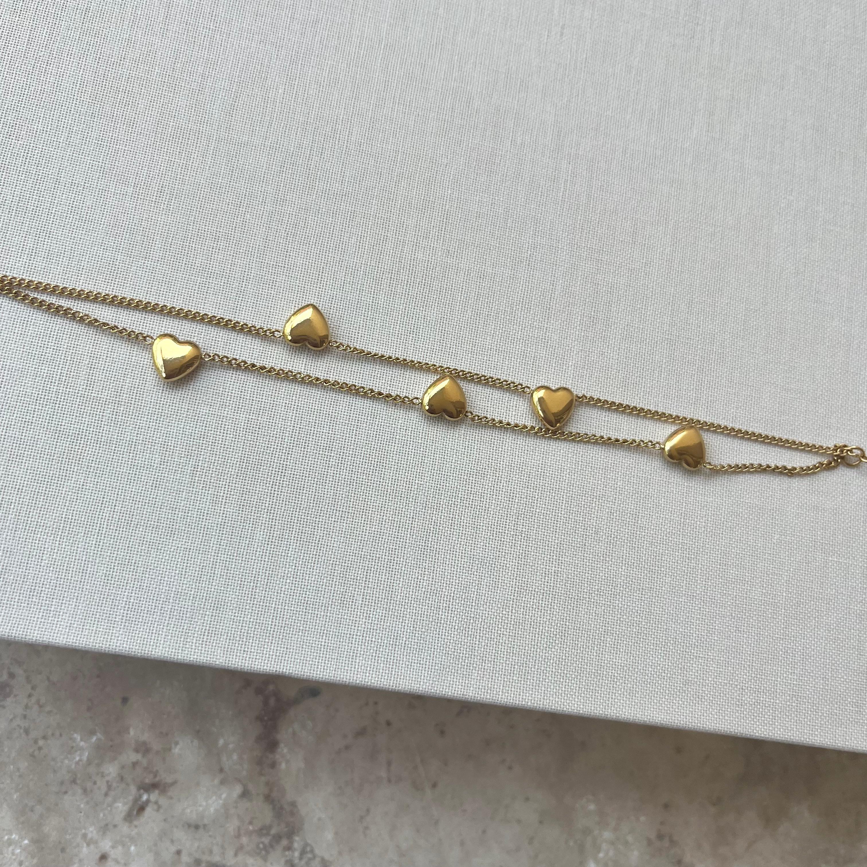 Çelik| çoklu kalpli gold bileklik