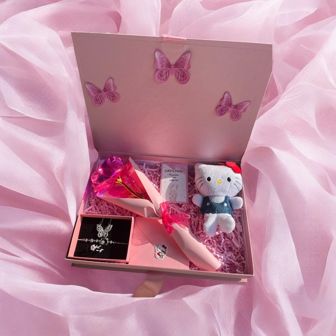 Hello Kitty Set| Pembe Sonsuzluk Gülü Hediye Kutusu
